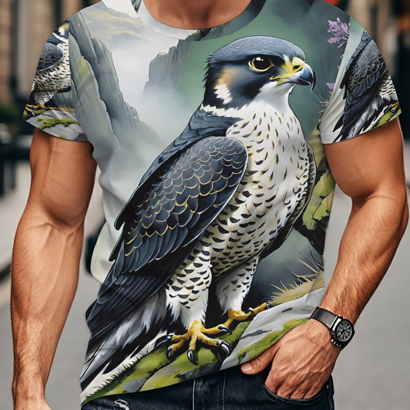 TEMU Men's Digital Tee With Mist Design For Wildlife Lovers Perfect For Father S Day Christmas Or Birthday Gifts