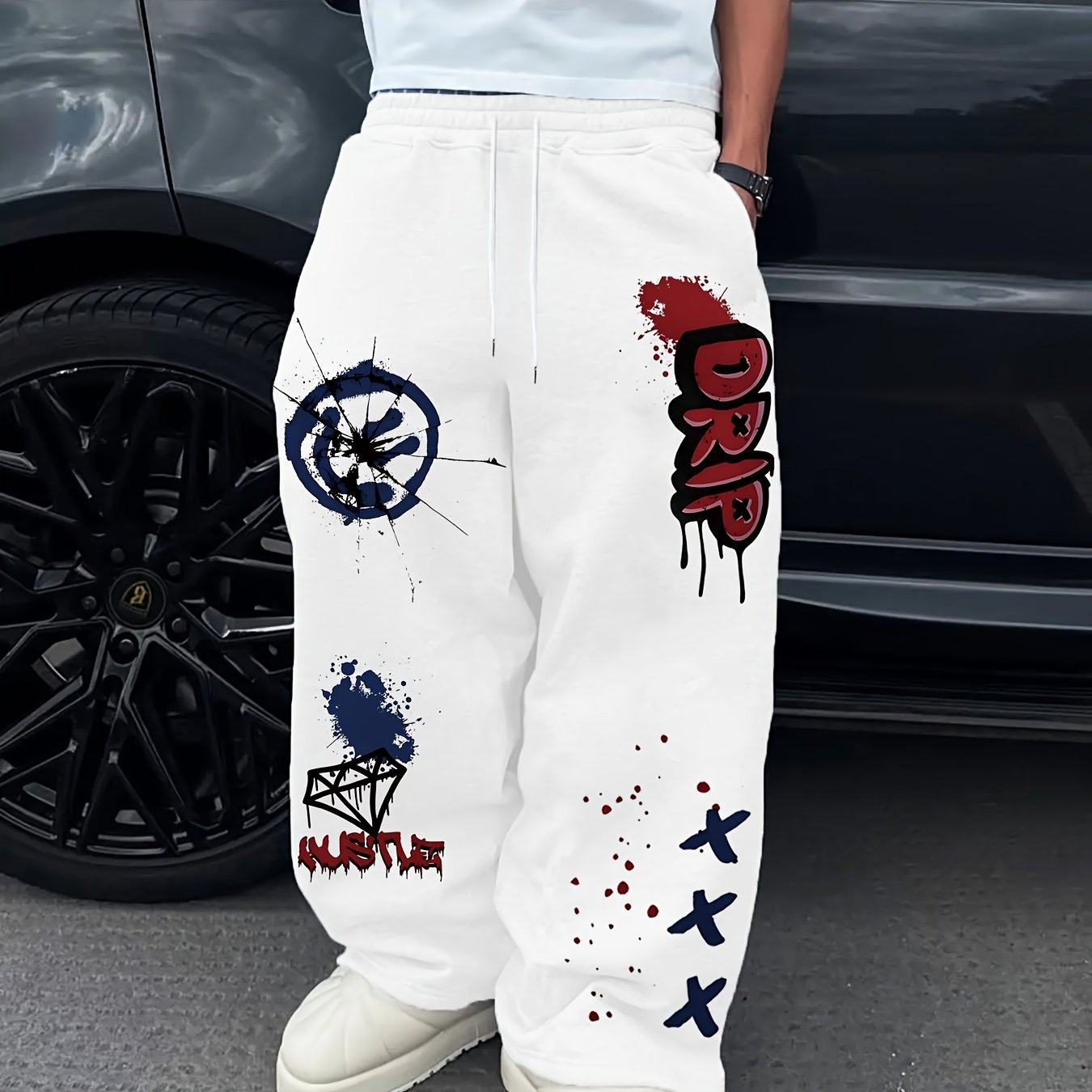 TEMU Pantaloni lunghi sportivi casual da , stampa a a grandi diamanti, design a larga con coulisse, vestibilit� per , abbigliamento moda