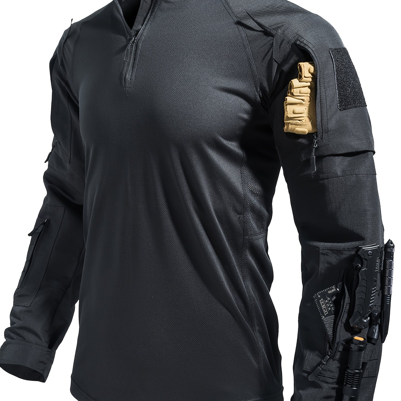 TEMU Men's Outdoor Suit Long Sleeve T-shirt For Sports Training, Durable And Breathable, Suitable For Outdoor Hunting, Multi-pocket Exploration