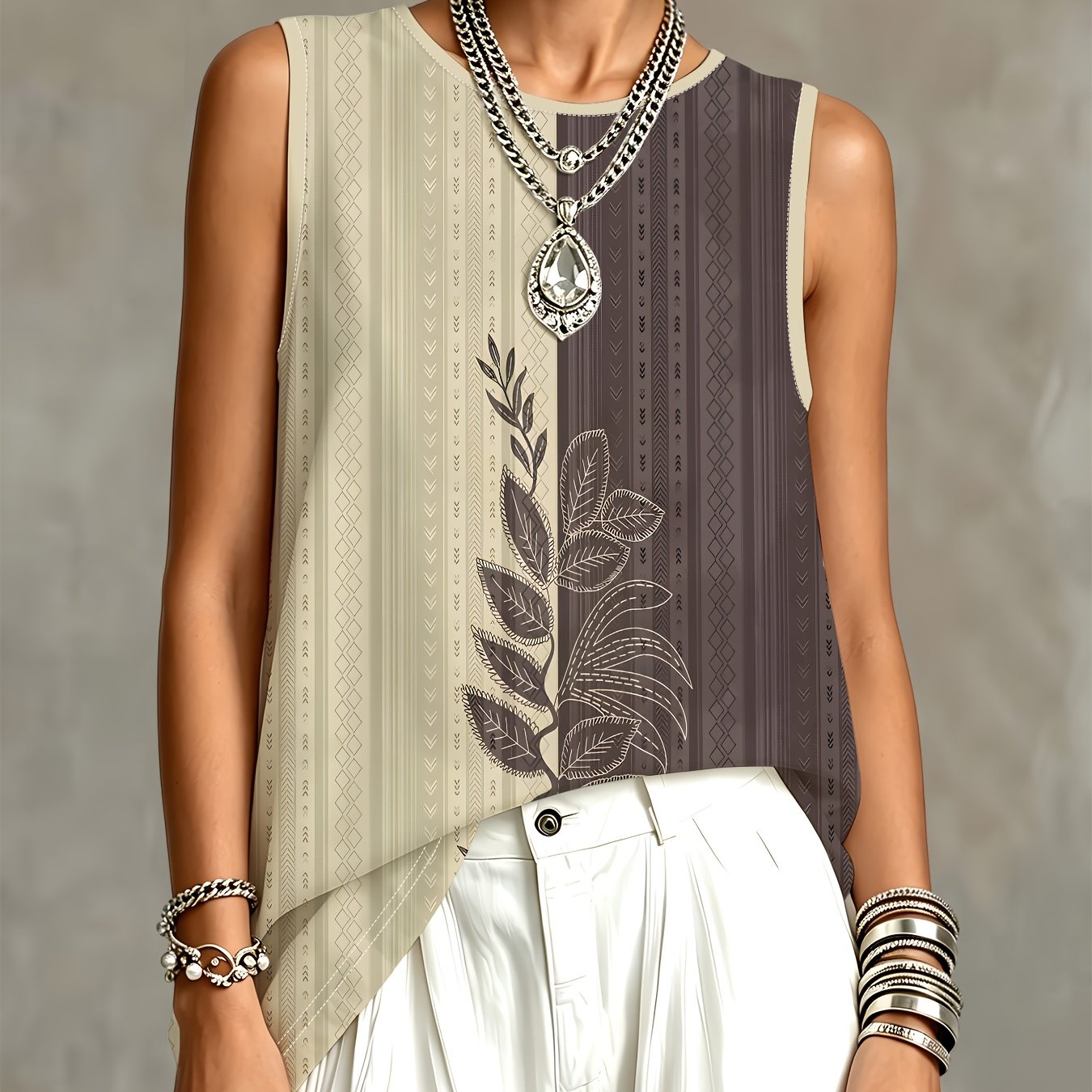 TEMU Textured Print Women's Fashionable Casual Sleeveless Top Vest, Easy To Pair For Daily And Commuting, A Simple, , Comfortable, And Versatile