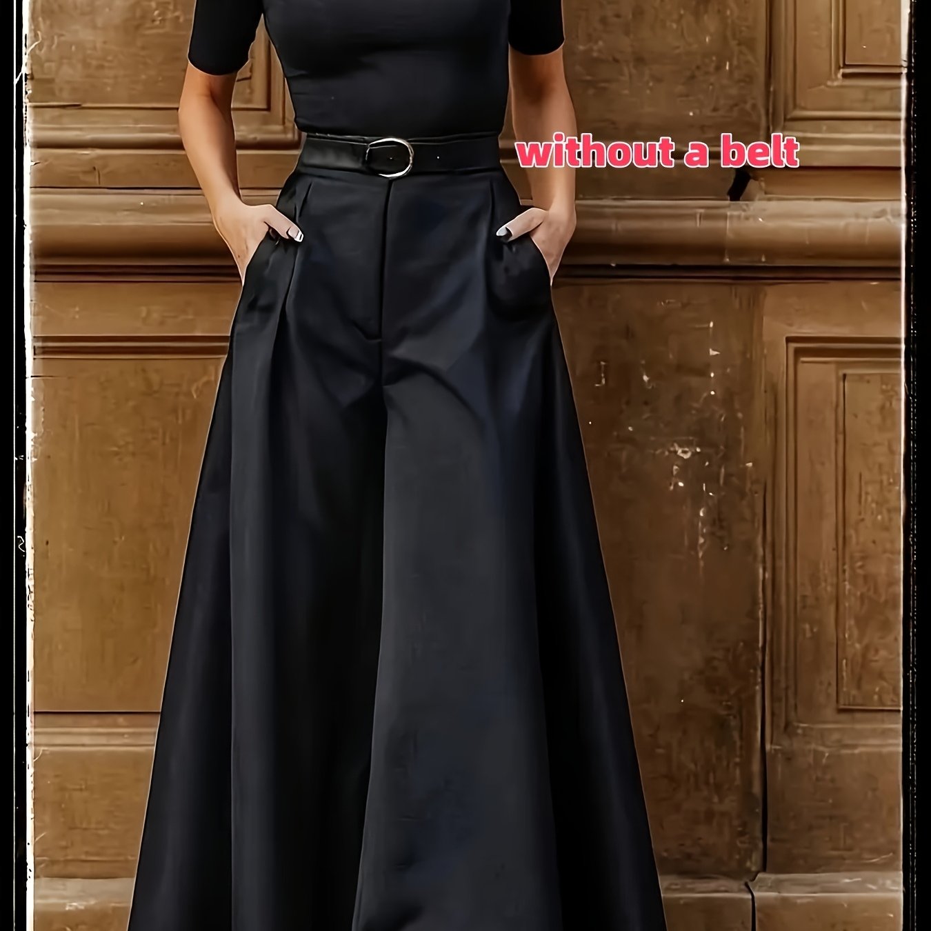 TEMU Women's Elegant Wide-leg Pants Skirt, Fashionable , Solid Non-stretch Fabric, Machine Washable, Suitable For Casual And Professional Wear, ,