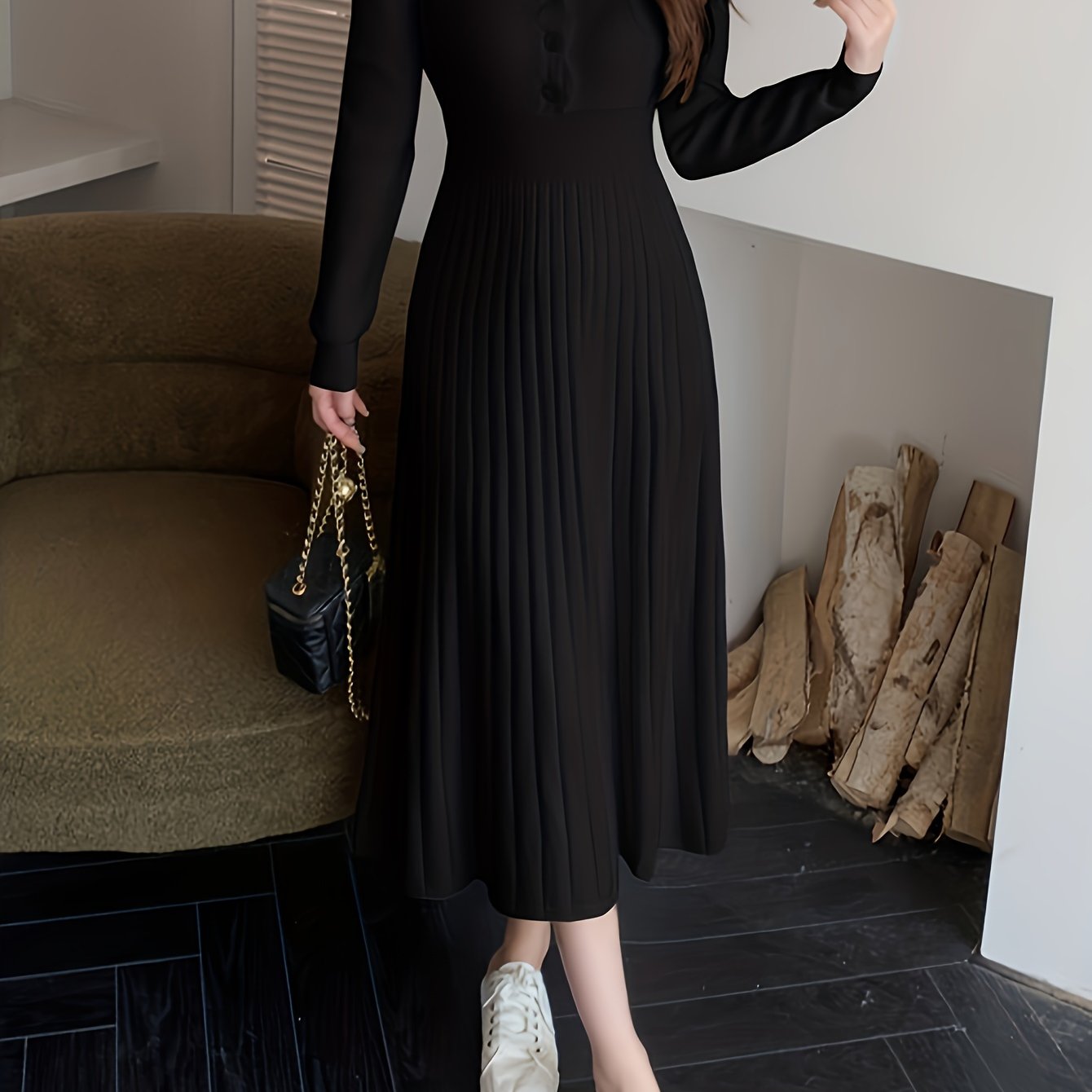 TEMU Women's Retro Temperament Waist Dress, New Gentle High Waist Autumn And Winter Base Dress For Women's Autumn And Winter Season