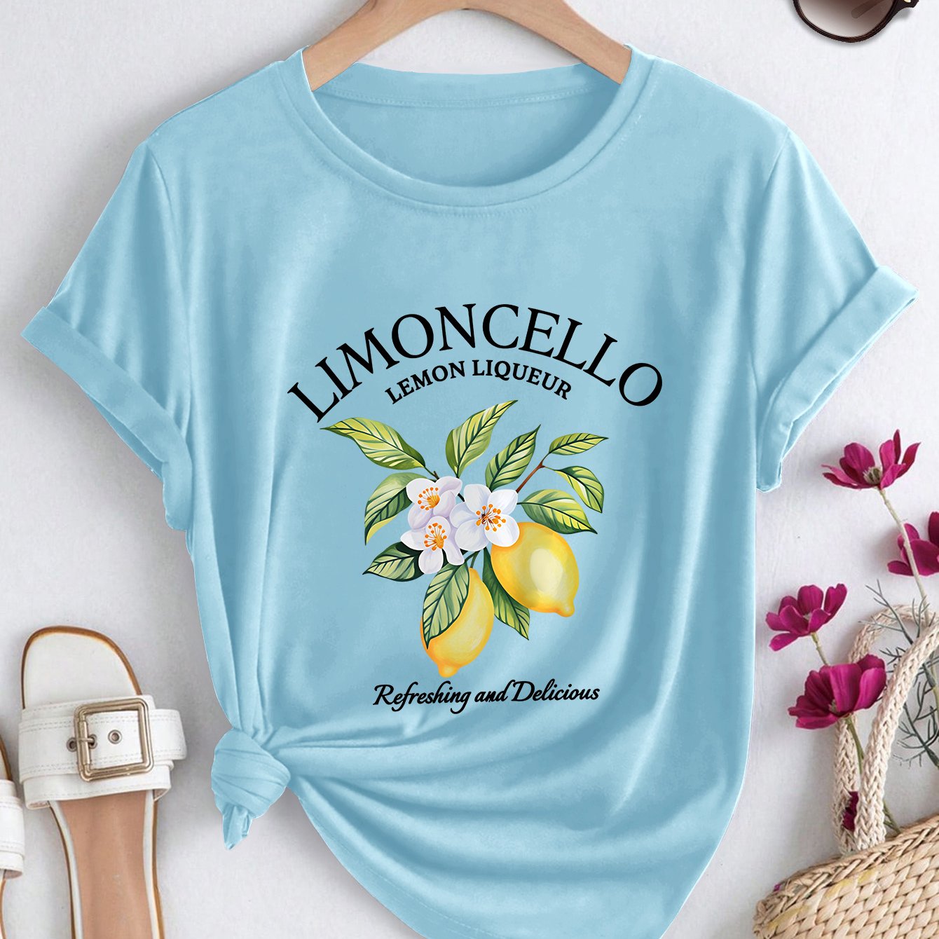 TEMU Plus Size Women's Summer Short Sleeve Limoncello Lemon Letter Print Spring Summer Fall Round Neck T-shirt Fashion Loose Casual Daily Vacation