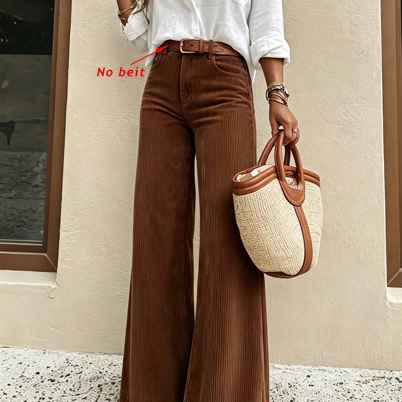 TEMU [ Not Included] Autumn Winter All-match Solid Color Pocket Casual Women's High-waist Versatile Leg-lengthening Slim Straight Long Trousers