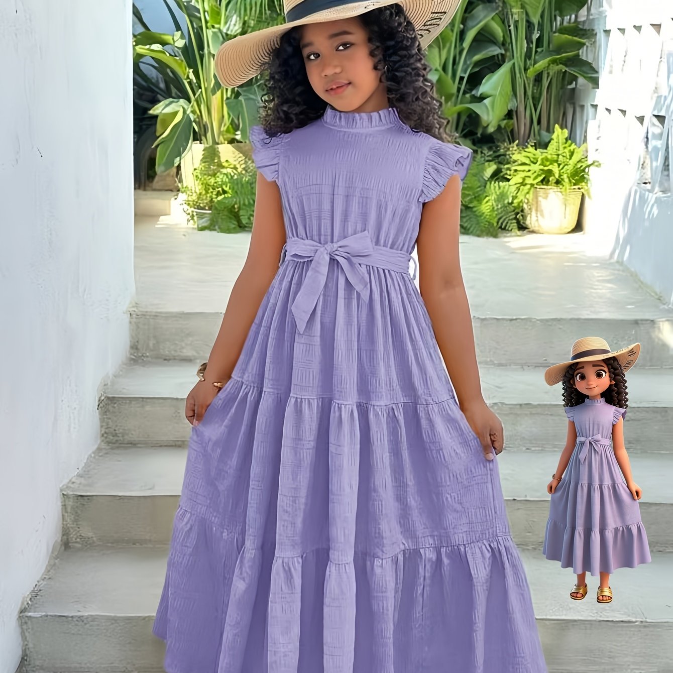 Image of An Elegant And Casual Dress For Girls, Featuring A Stylish Long Design With A Bow Decoration, Perfect For Summer Parties And The Beach