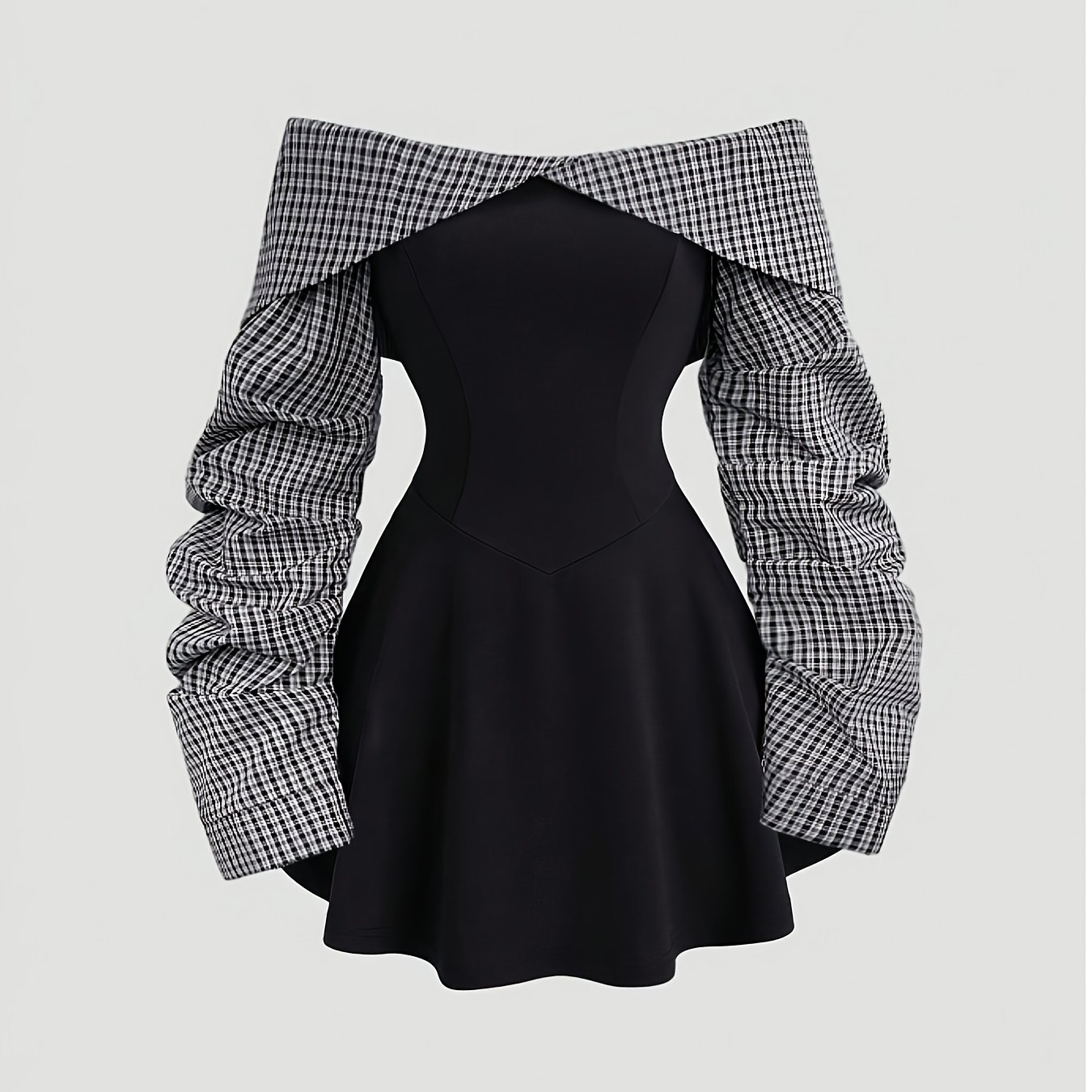 TEMU Ladies Elegant And Stylish Shoulder-to-shoulder Color Stitching Waist A Pendulum Daily Commuting Simple Short Dress