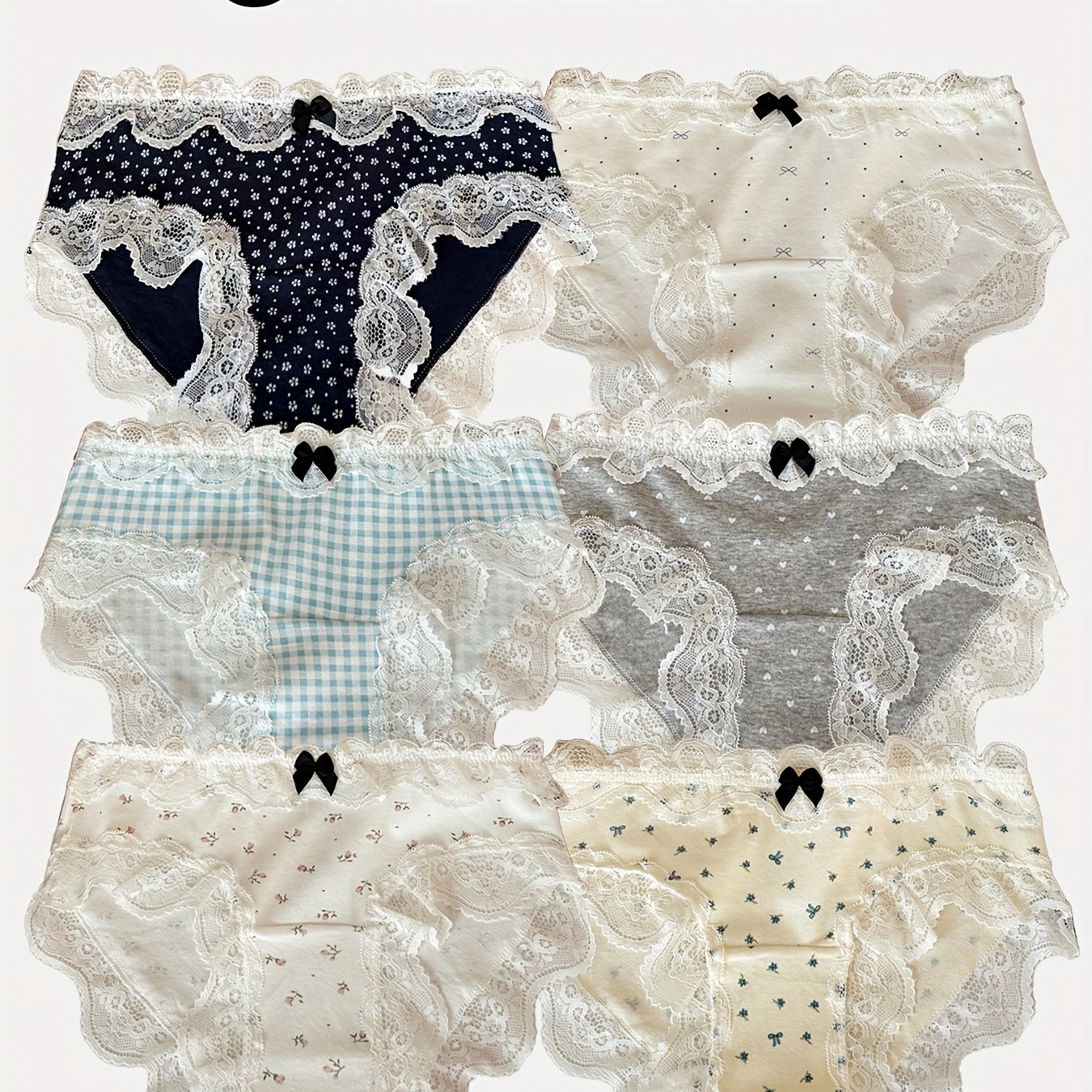 6pcs Cute Floral Print Lace Trim Girls' Cotton Panties