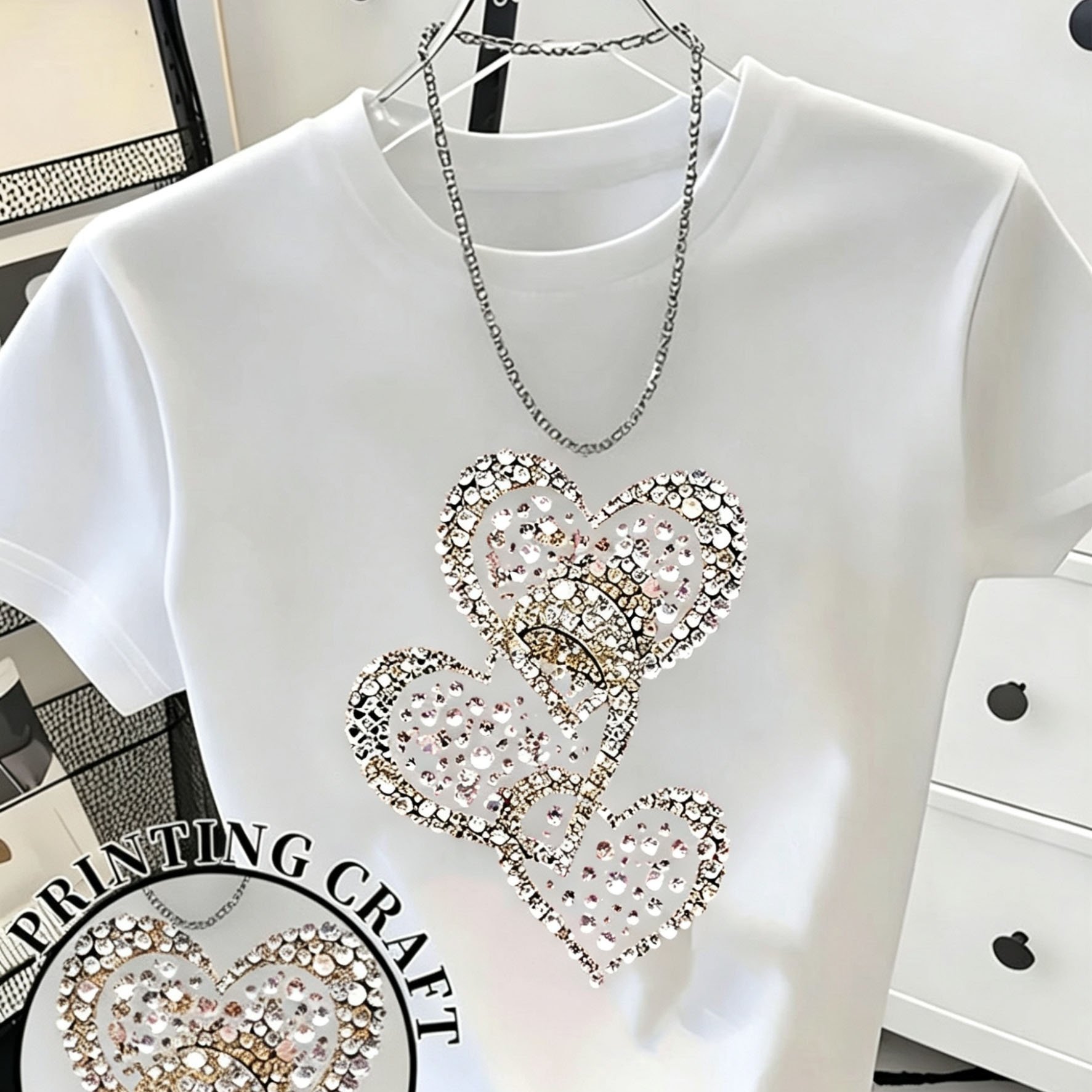 Image of Women' Short Sleeve T‑shirt, Graphic Print Tee, Soft Polyester Casual Top, Multiple Sizes For Daily Streetwear