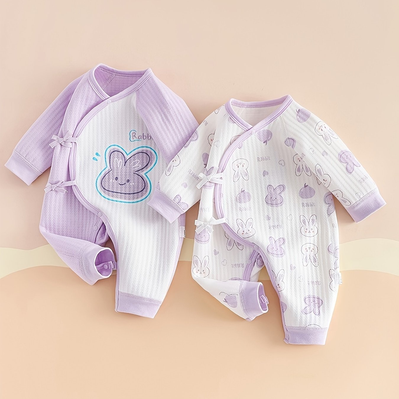 Cotton And Fleece Lace-up Bunny Bodysuit Two-piece Set, Perfect For Outdoor