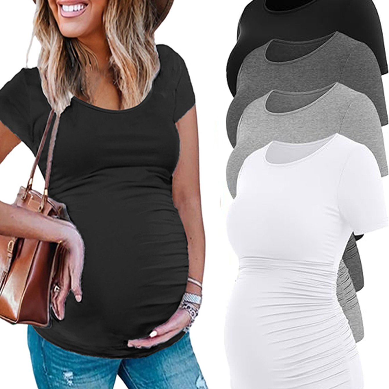 4pcs Set Pregnant Women's Summer Short Sleeve T-shirt Casual Maternity Wear Summer New