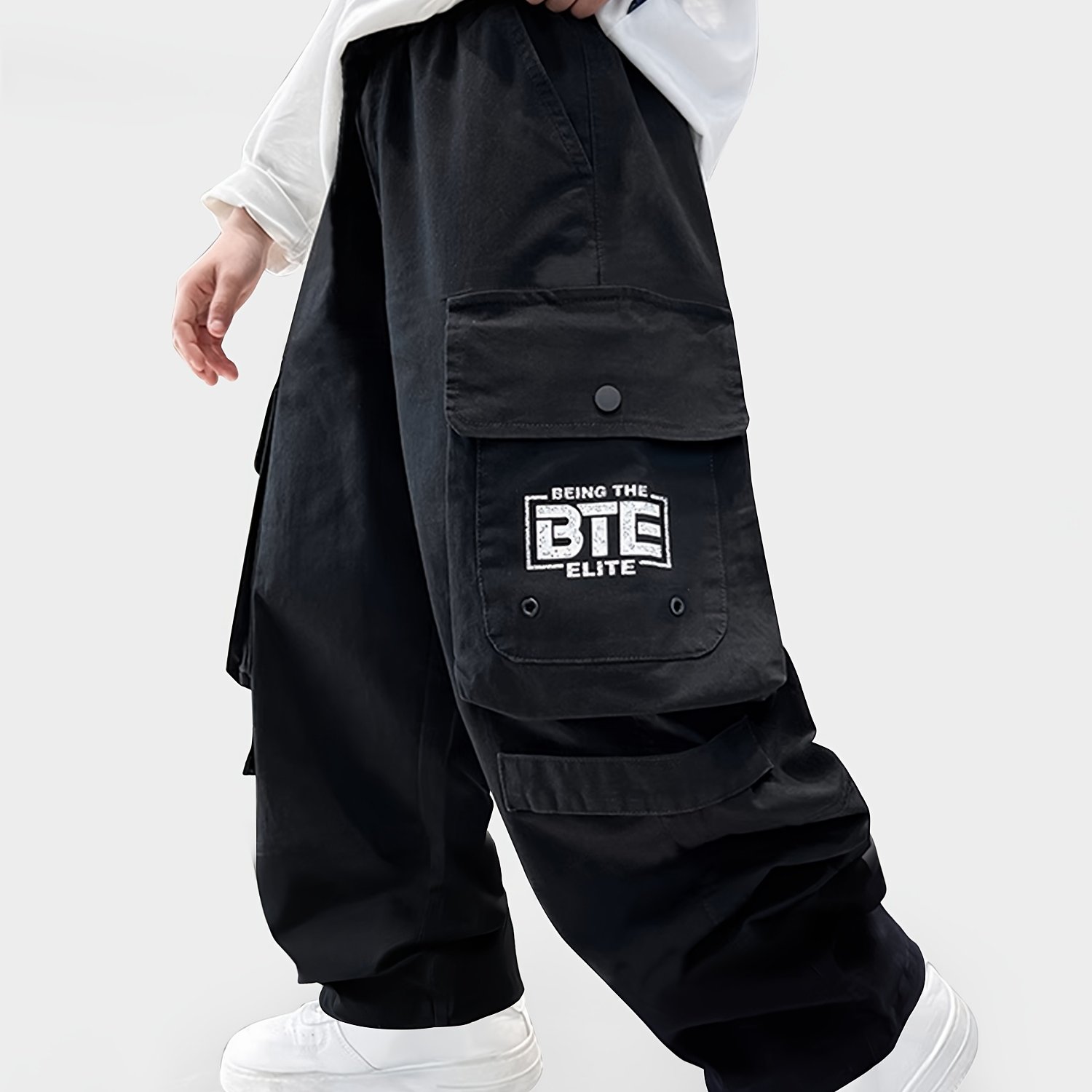 Image of Boys' Overalls Boys' Trousers Baggy Medium And Large Trousers Belt Pocket Stretch Waist Jogging Pants Casual Wear , For Outdoor
