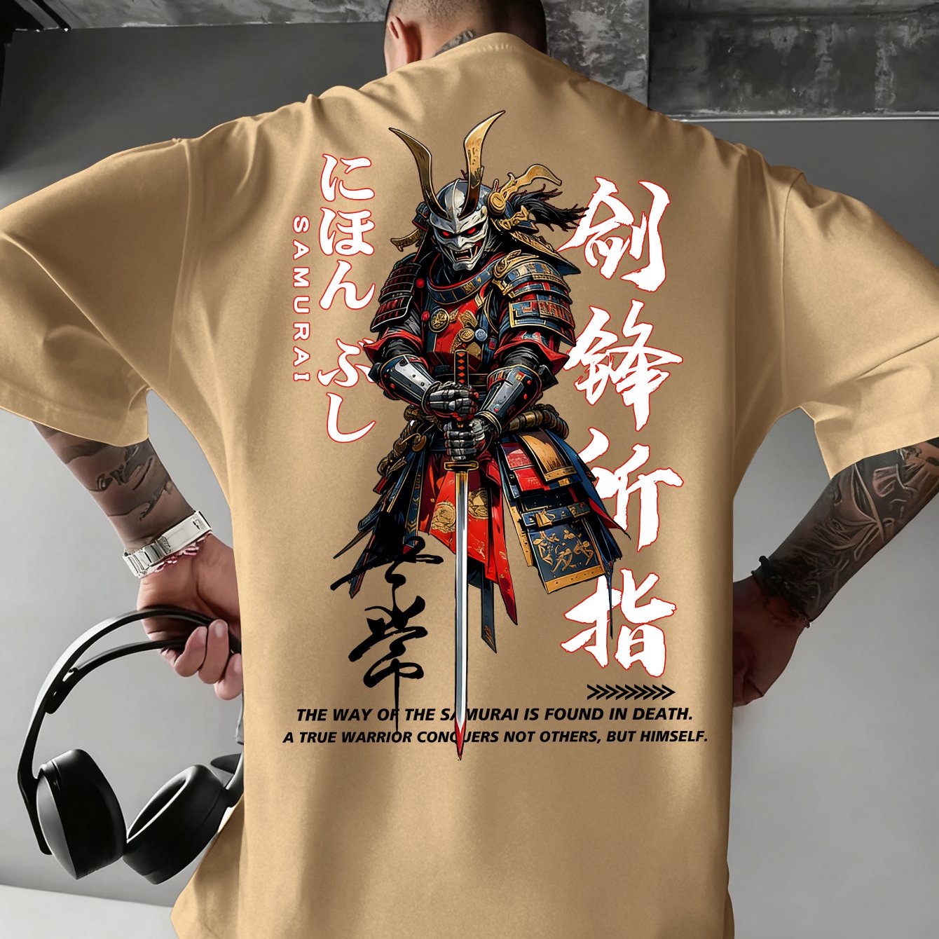 TEMU [printed Design - Not Textured] Trendy Brand "where Points" Japanese Print Style Men's T-shirt, Plus Size