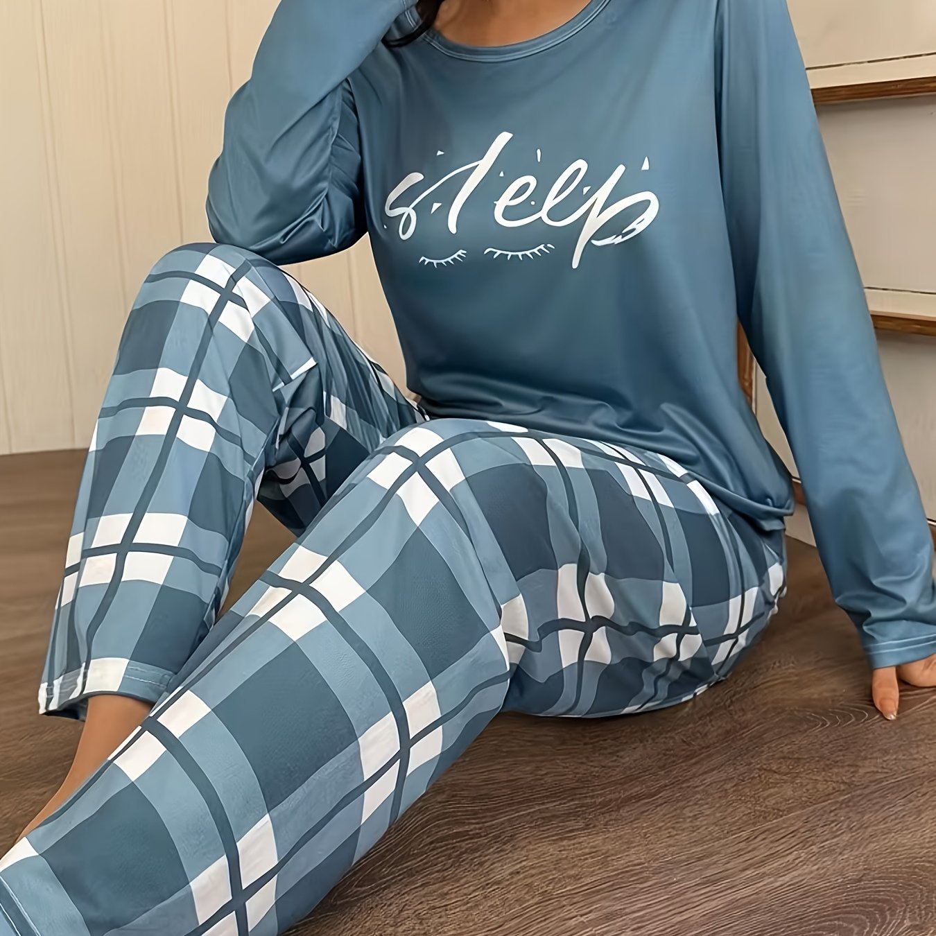 TEMU 2pcs Women's Pajama Set, Easy Style Long Sleeve Pajamas, Printed With "sleep" Pattern, Comfortable And Clothes