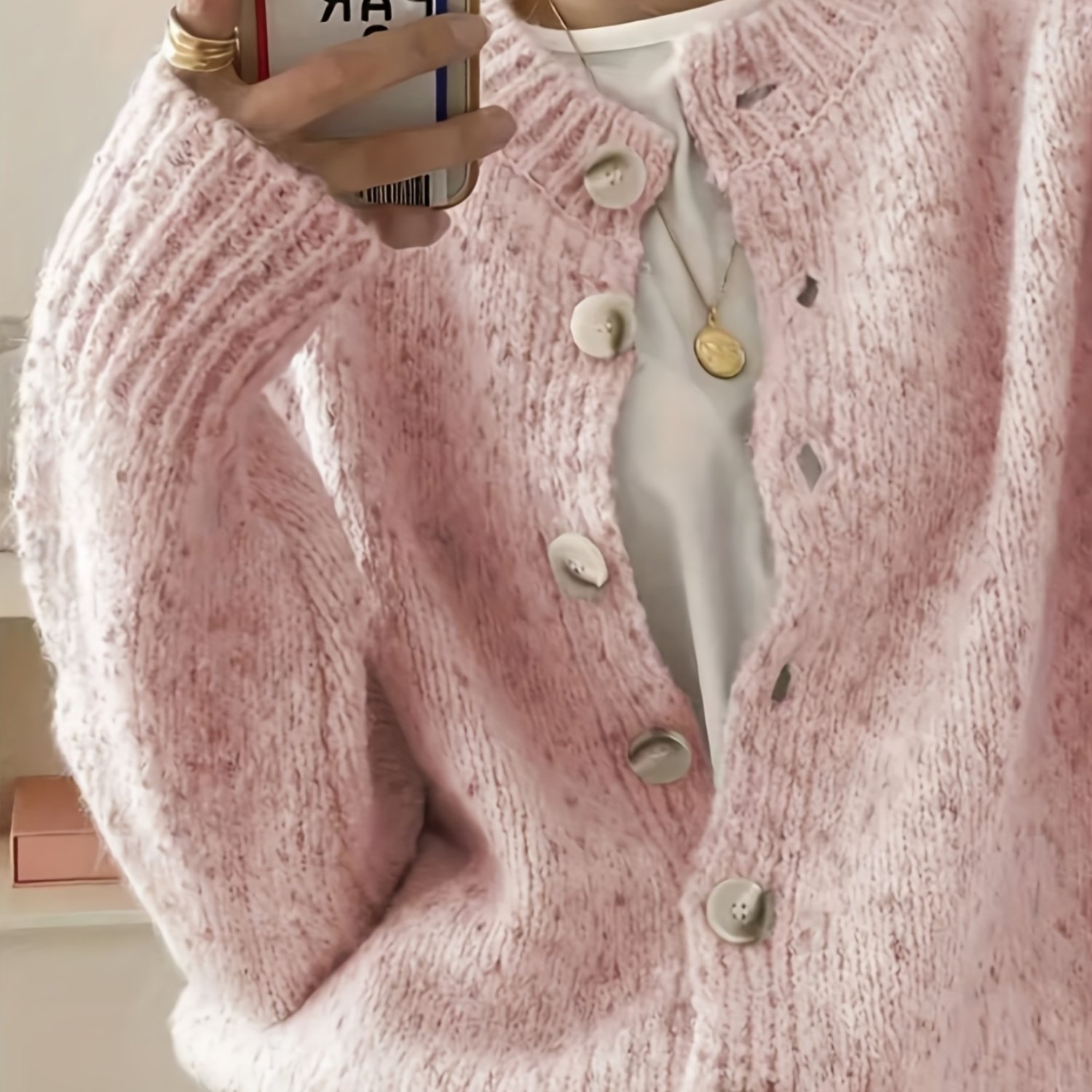 E-shop Elegante Damenmode Rundhals Langarm Strickjacke, Einfarbig, Knopfleiste Strickjacke für den , Weiches und Bequemes Herbst/Winter Material