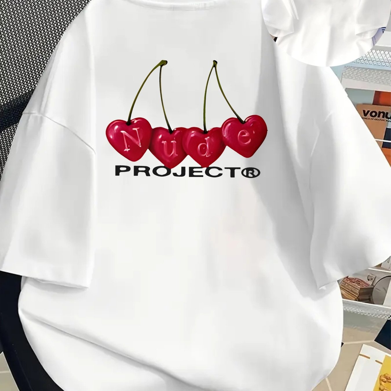 TEMU Cherries Print Tshirt Short Sleeve Crew Neck Casual Top For , Women's Clothing