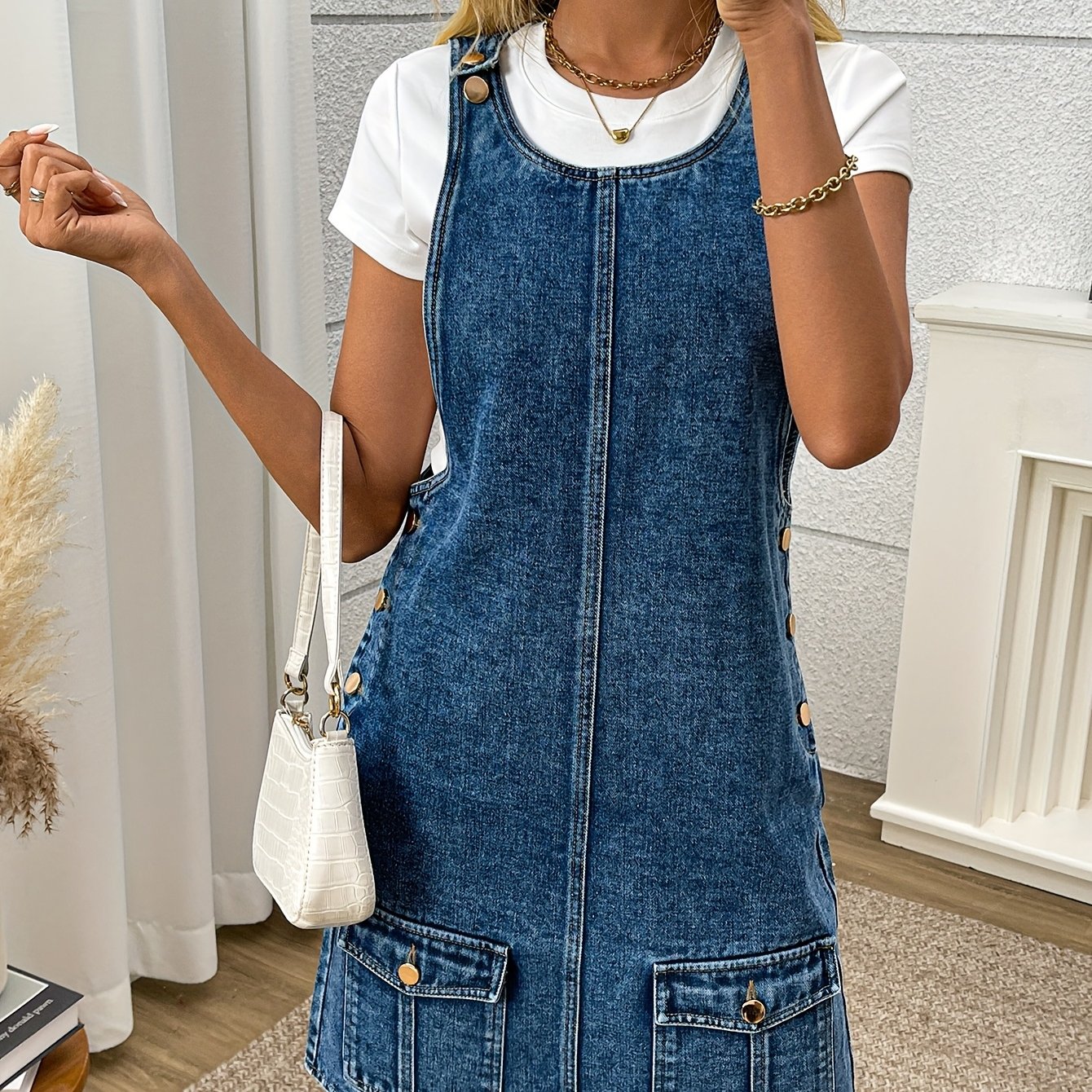 Plus Size Denim Jumper Dress Women's Summer Short Skirt