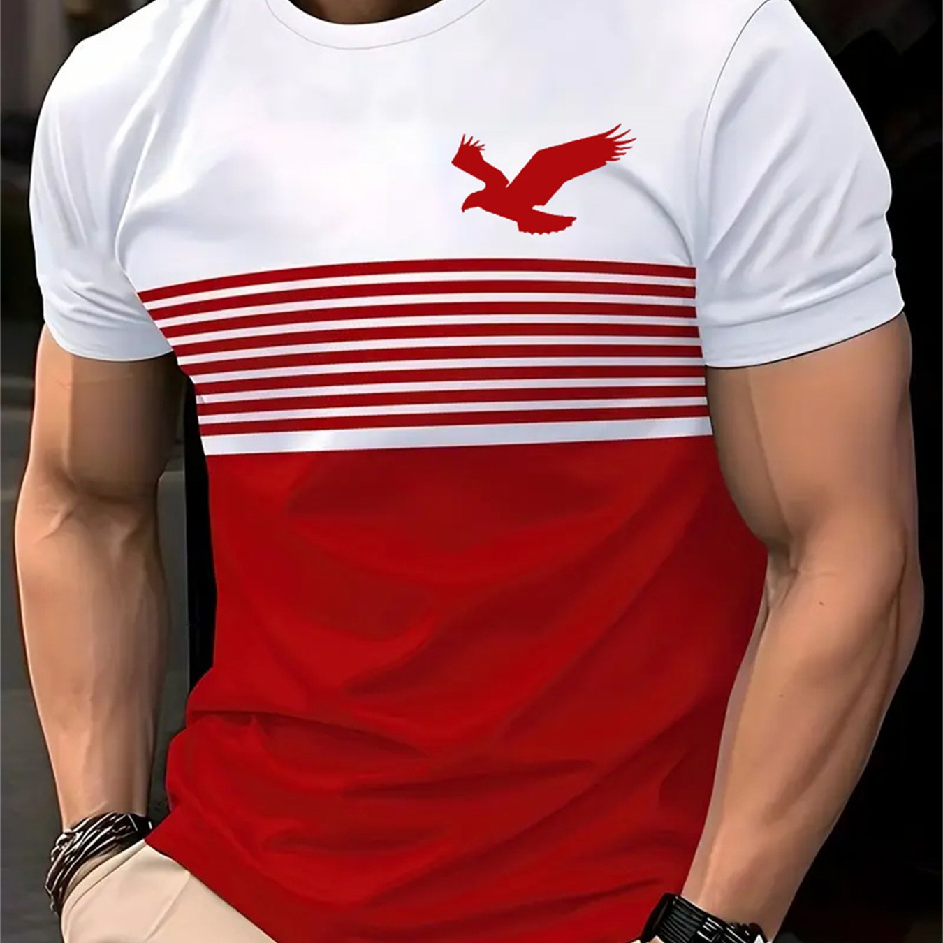 TEMU T-shirt Homme Décontracté Sport Extérieur Motif Aigle Anime Nouveau Imprimé 3D Manches Courtes Col Rond Vêtement Rayé Été Printemps