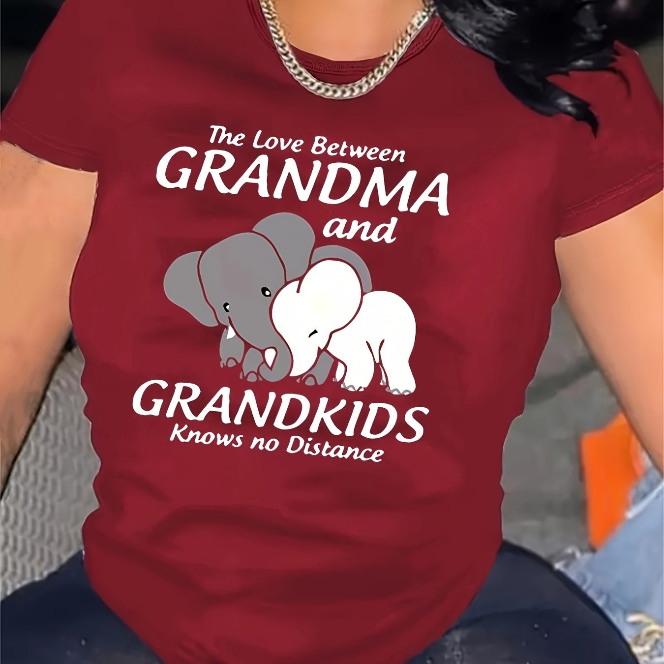 TEMU Plus Size Elephant & Letter Print T-shirt, Casual Short Sleeve Top For , Women's Plus Size Clothing