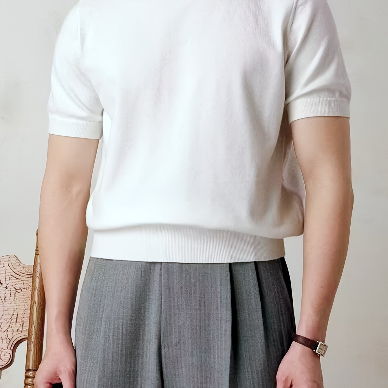 TEMU Nouveau pull-over de printemps/été à manches courtes pour homme, tricoté, coupe droite, T-shirt décontracté, couleur unie, couleur de base et