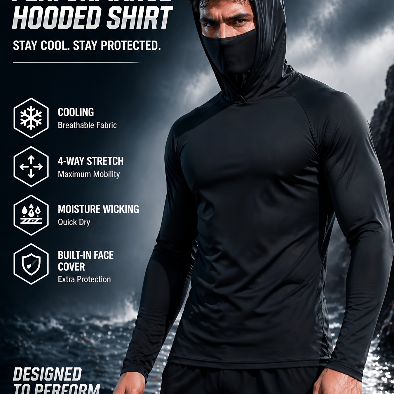 TEMU Camiseta de pijama con capucha y mascarilla de secado rápido para hombre - Ropa deportiva de compresión y de elasticidad, adecuada para