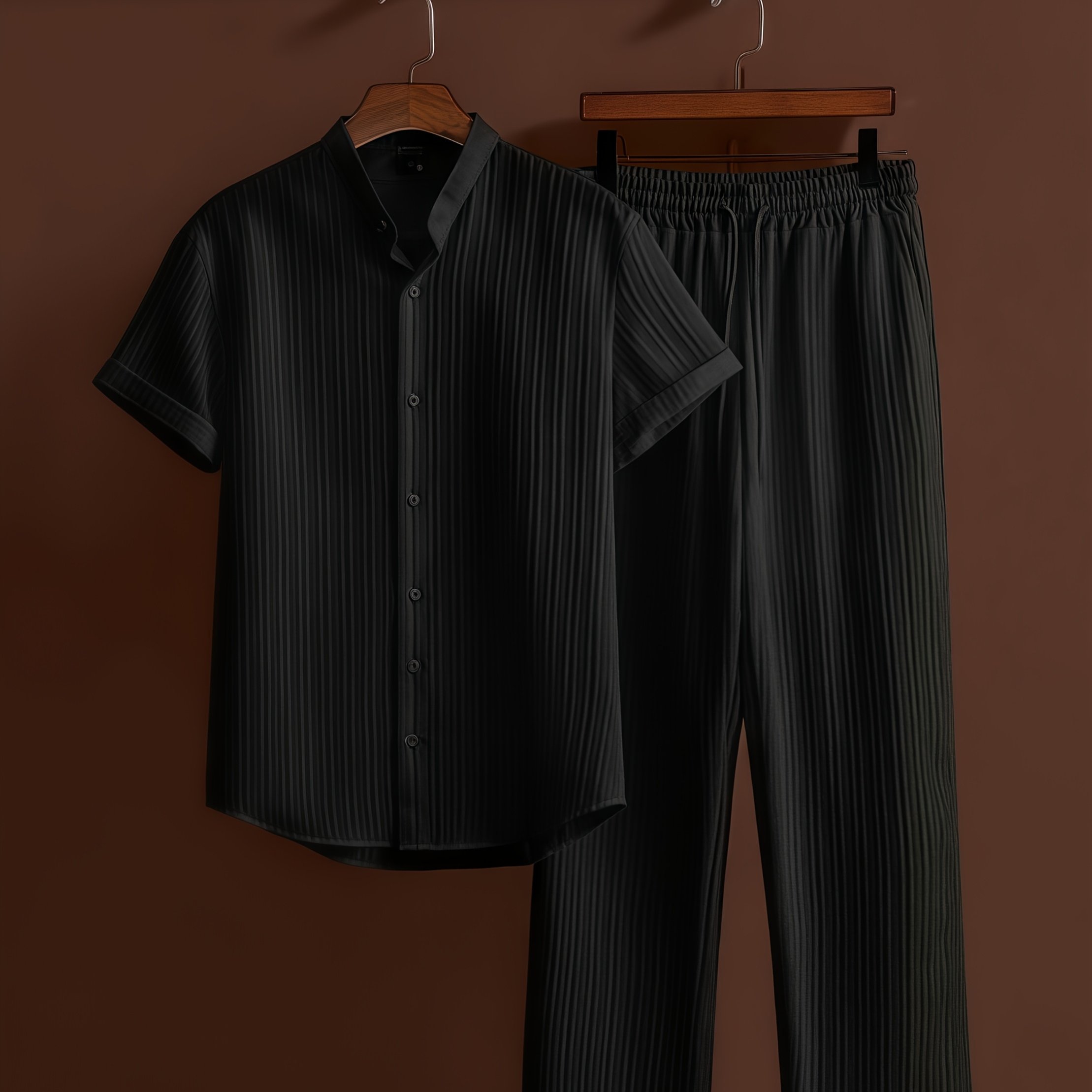 Short Sleeve Shirt + Drawstring Pants 2pcs Set Breathable Casual Outfit Suitable For Beach Vacation Party