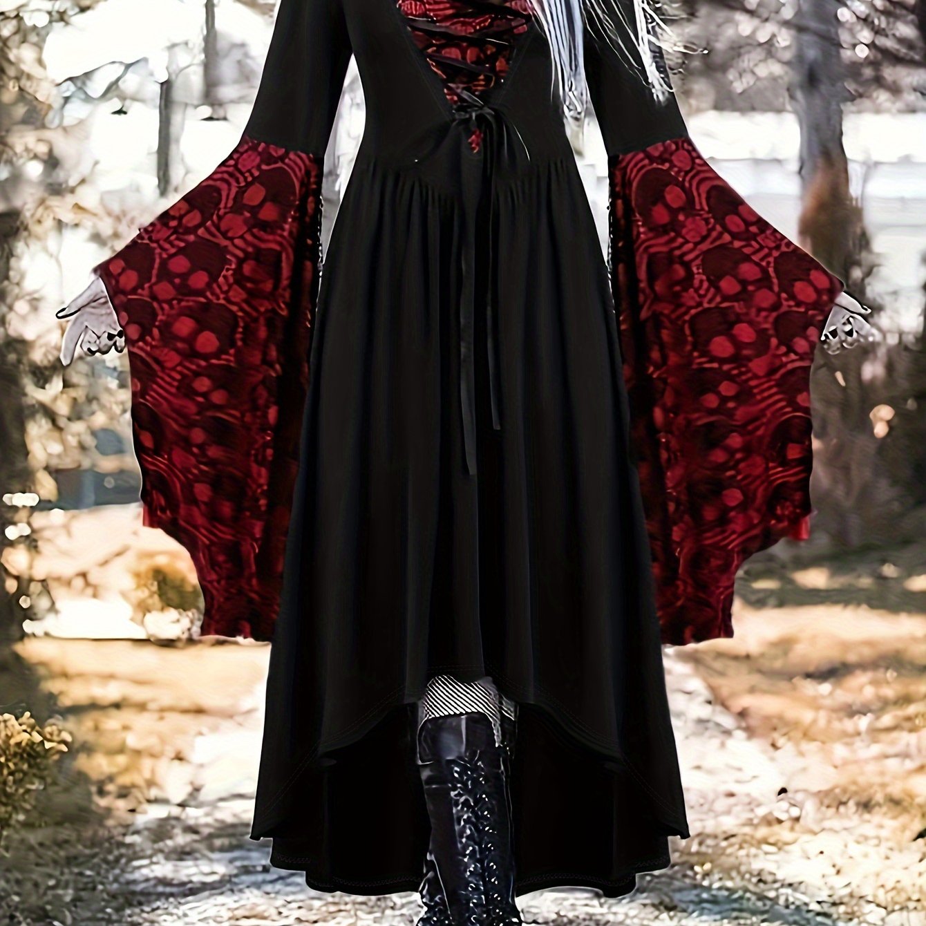 E-shop Halloween Damenmode Vintage Schädel-Print Batwing-Ärmel Kleid