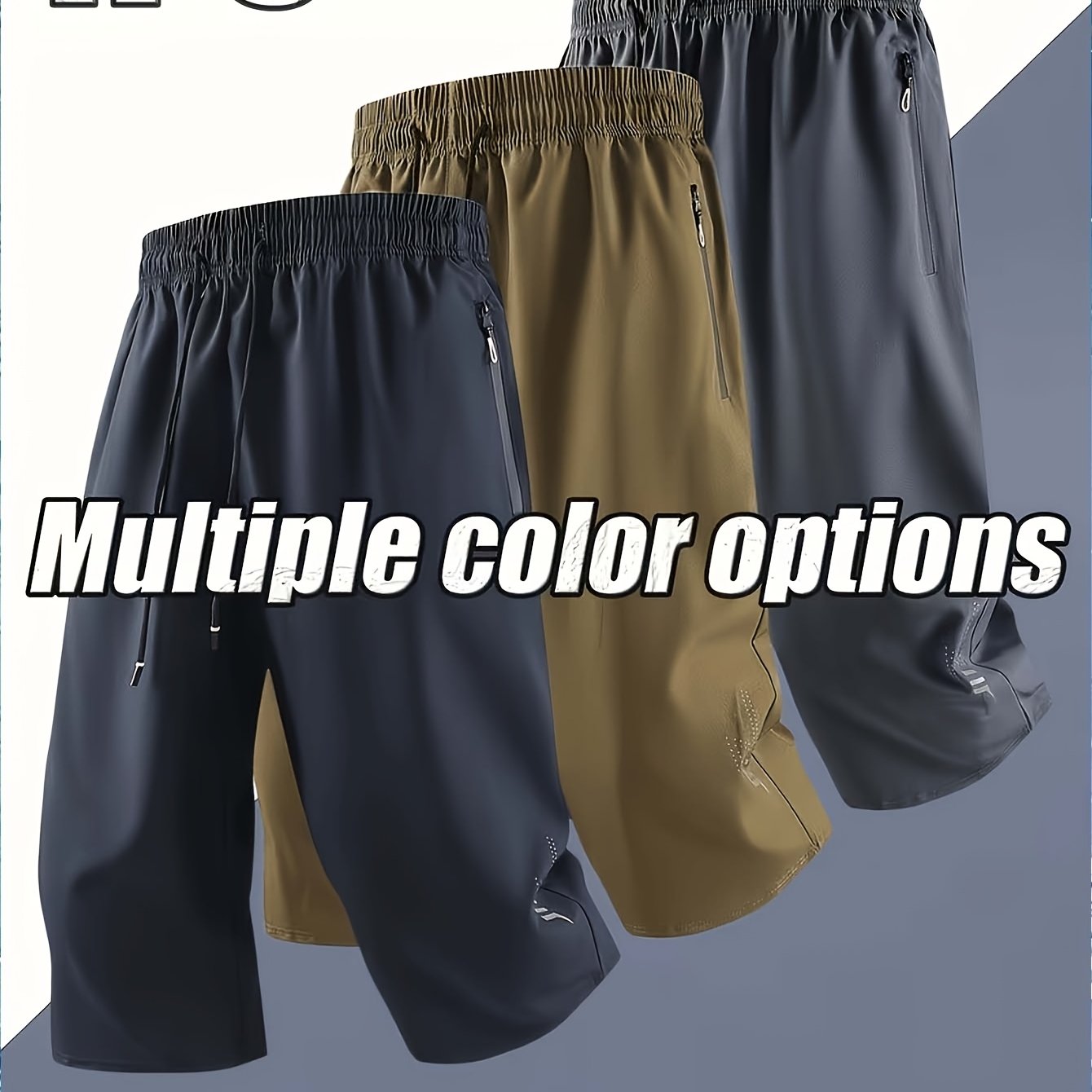 TEMU In 5 Colors. This Men's Fiber Quick-dry Casual Sports Capri Pants Features An Enlarged Size, Double-sided Zippered Pockets, And A Drawstring