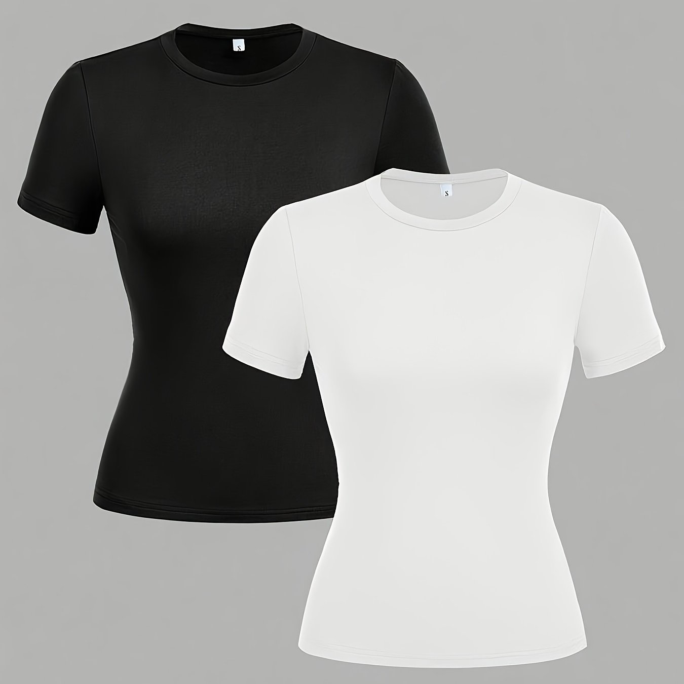 TEMU A Basic Two-piece Set Featuring Solid Colors And A Round Neck Short-sleeve Top, Ideal For Casual Layering And Summer