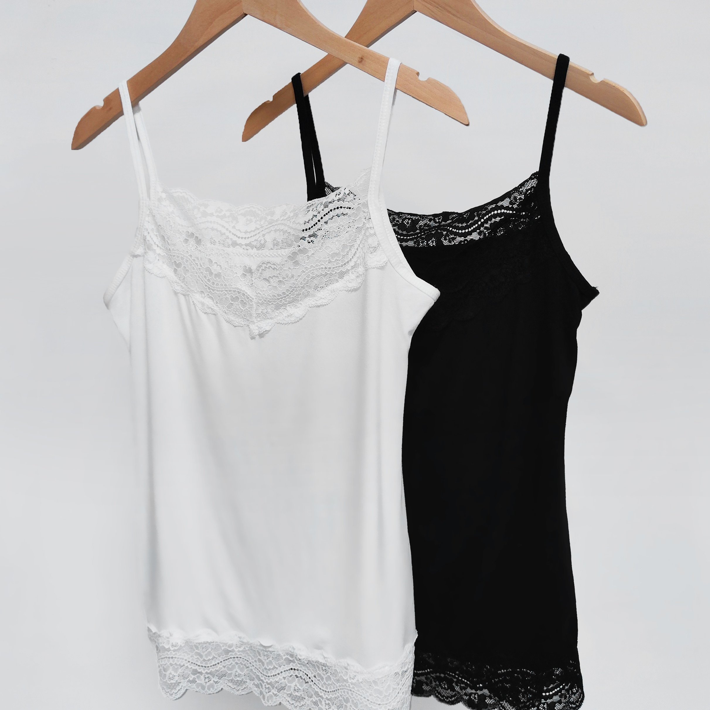 2pcs Lace Trim Cami Set, Women's Cami, Summer Essential Versatile Base Layer Top