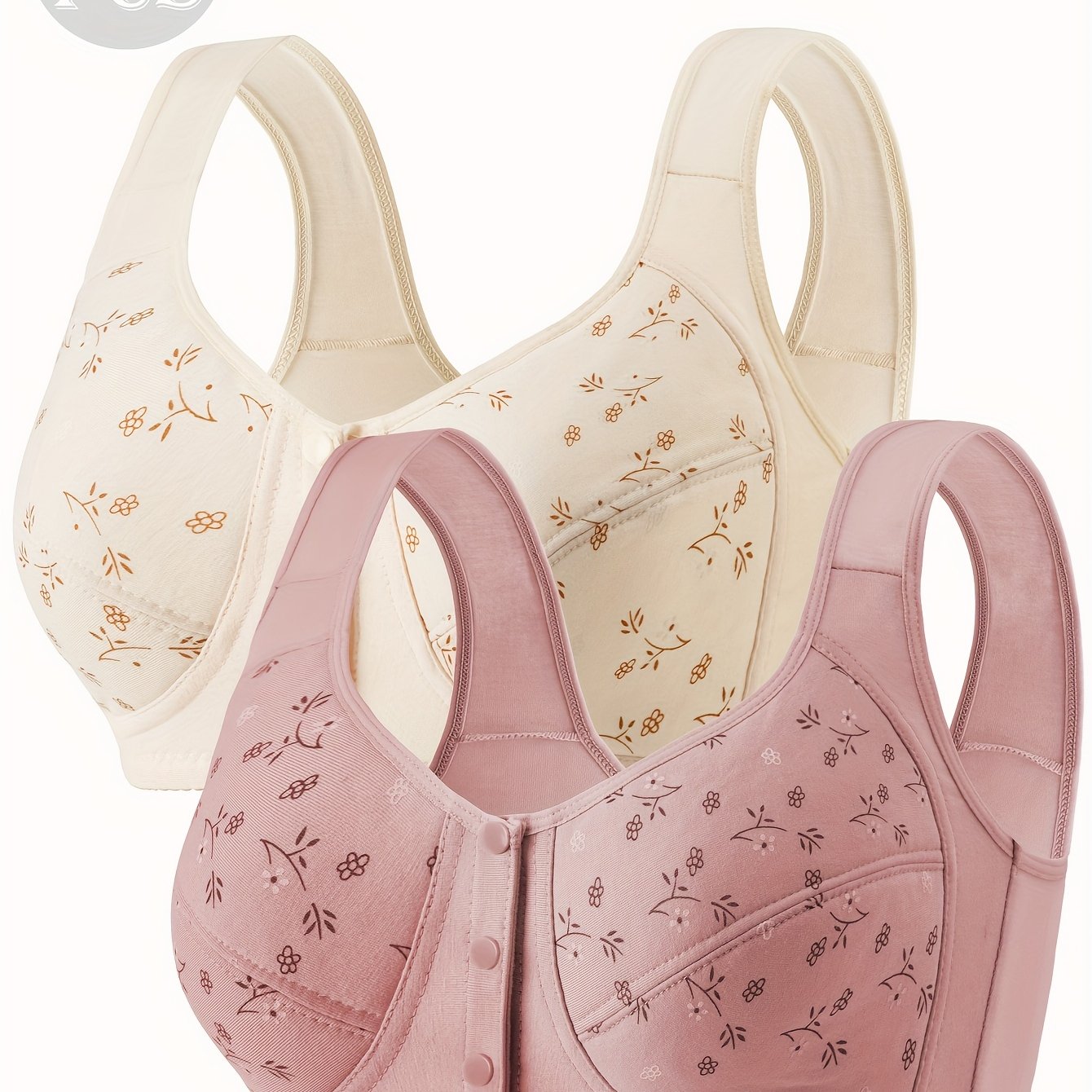 TEMU 2pcs Front-opening Vest Style Printed Minimalist Elegant Women's Underwear Wireless Bra