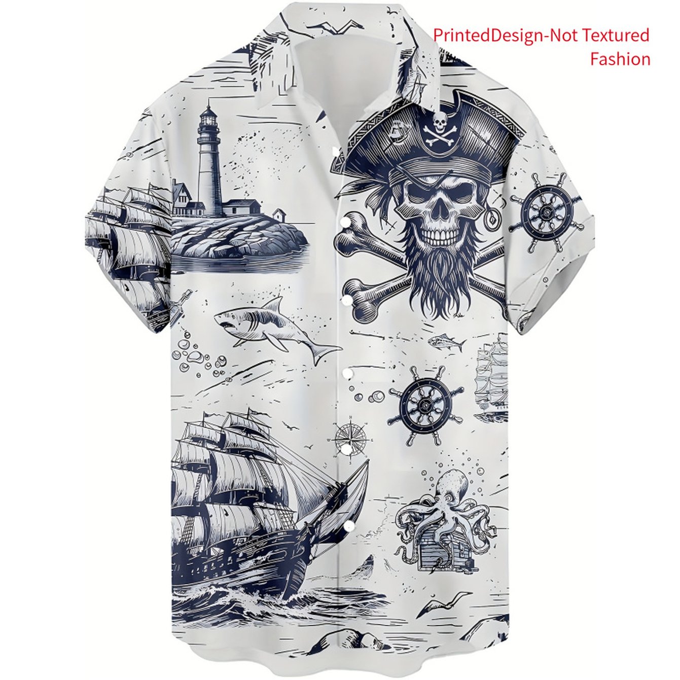 TEMU Esign-not Texture Men's And Women's Youth Vintage Pirate Skull Hawaiian Short Sleeve Shirt, Summer Short Sleeve Shirt For Men, Hawaiian Style, ,