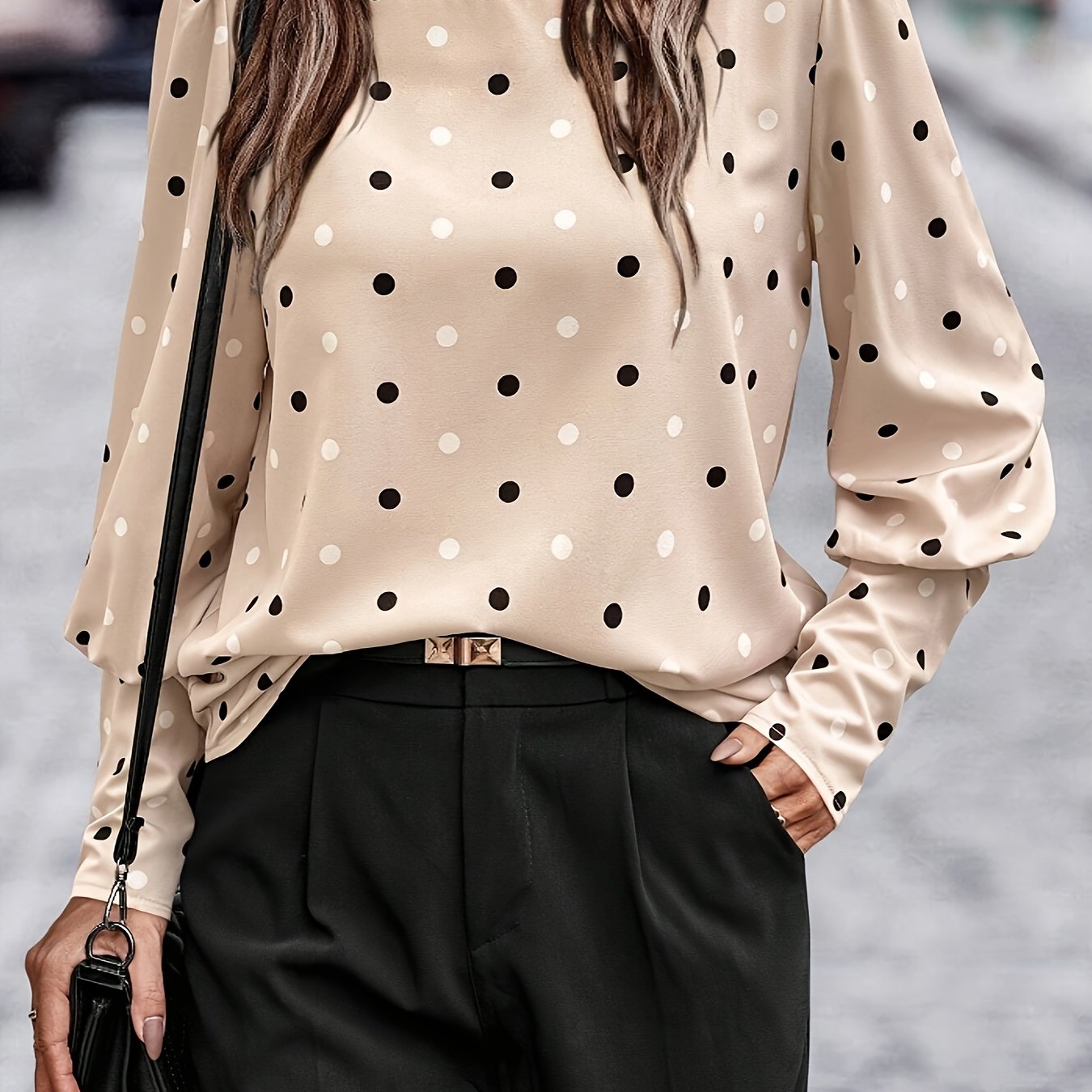Level 1 Directional + Women's Lantern Sleeve Polka Dot Print Elegant Shirt Spring