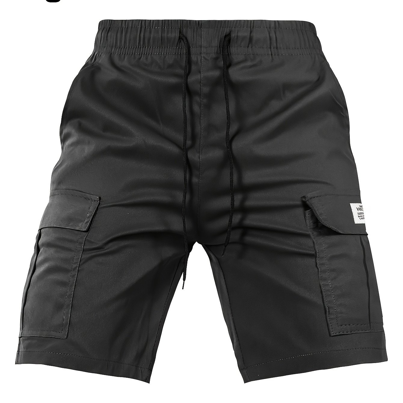 E-shop 1 Stück Sommer Cargo Shorts für Herren mit Taillenkordelzug, Buchstaben-Patch, Klettverschluss und Tasche, Bermuda Shorts