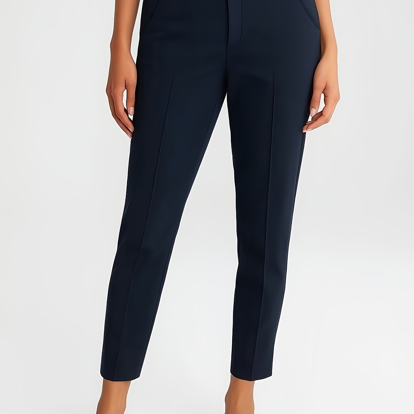 TEMU Elegant Ladies' Slim-fit Cropped Suit Pants, Small-leg Style, For Daily Wear And Commuting