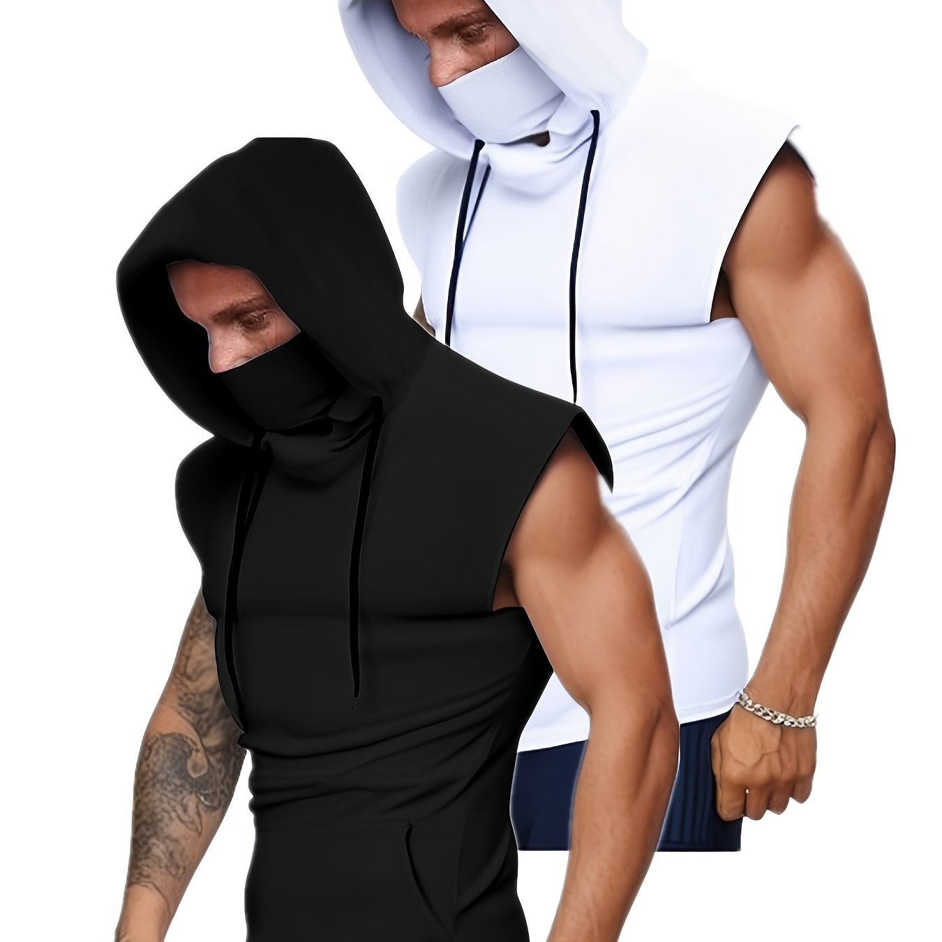 TEMU 2pcs Men's Hooded Sweatshirt Summer Men' Hooded Top Stretch Fitness T-shirt Top Vest Men