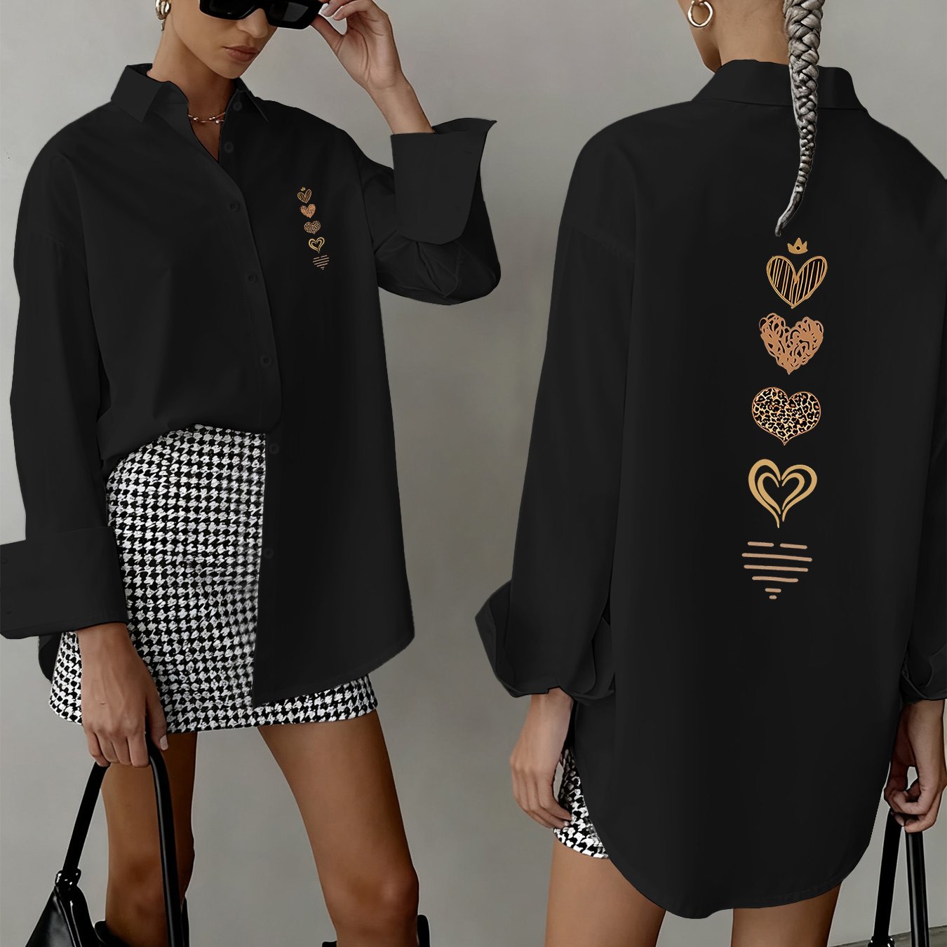 TEMU Women's Comfortable And Easy Collared Shirt, Trendy And Stylish Printed Elegant Women's Wear, Long-sleeve Collared One-piece Outfit, And