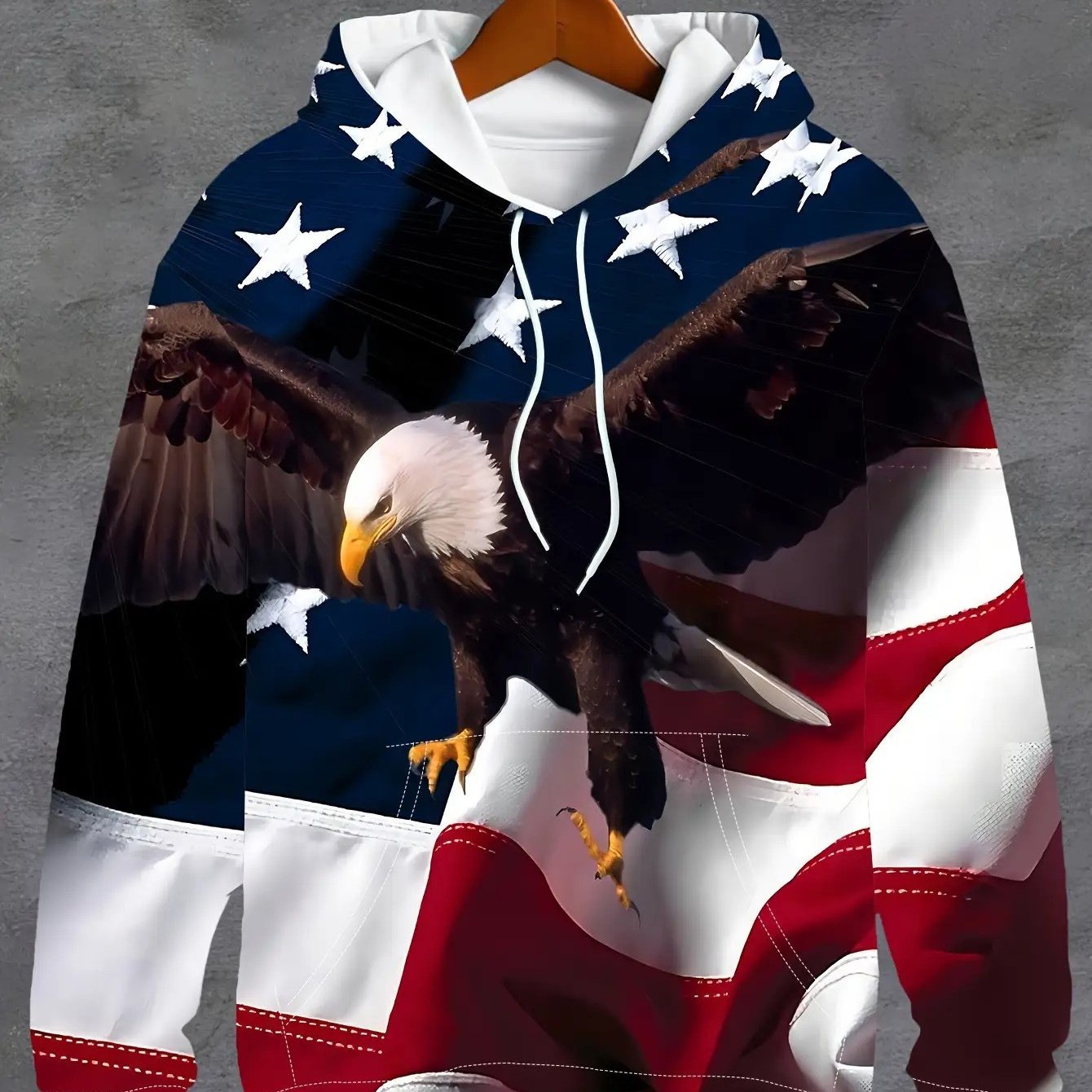 TEMU Eagle Flag Men's Hoodie?? American Flag Eagle Graphic Print?? High ?? Durable?? Casual Fashion?? Mens Eagle Flag Hooded Sweatshirt?? Patriotic Usa Eagle Print?? American For Men?? High Quality.
