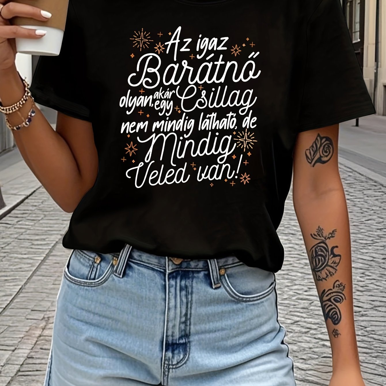 TEMU Hungarian Quote Letter Print T - Shirt Women's Spring - Summer Short - Sleeve Crew - Neck Casual T - Shirt, Daily Leisure, Holiday Gift