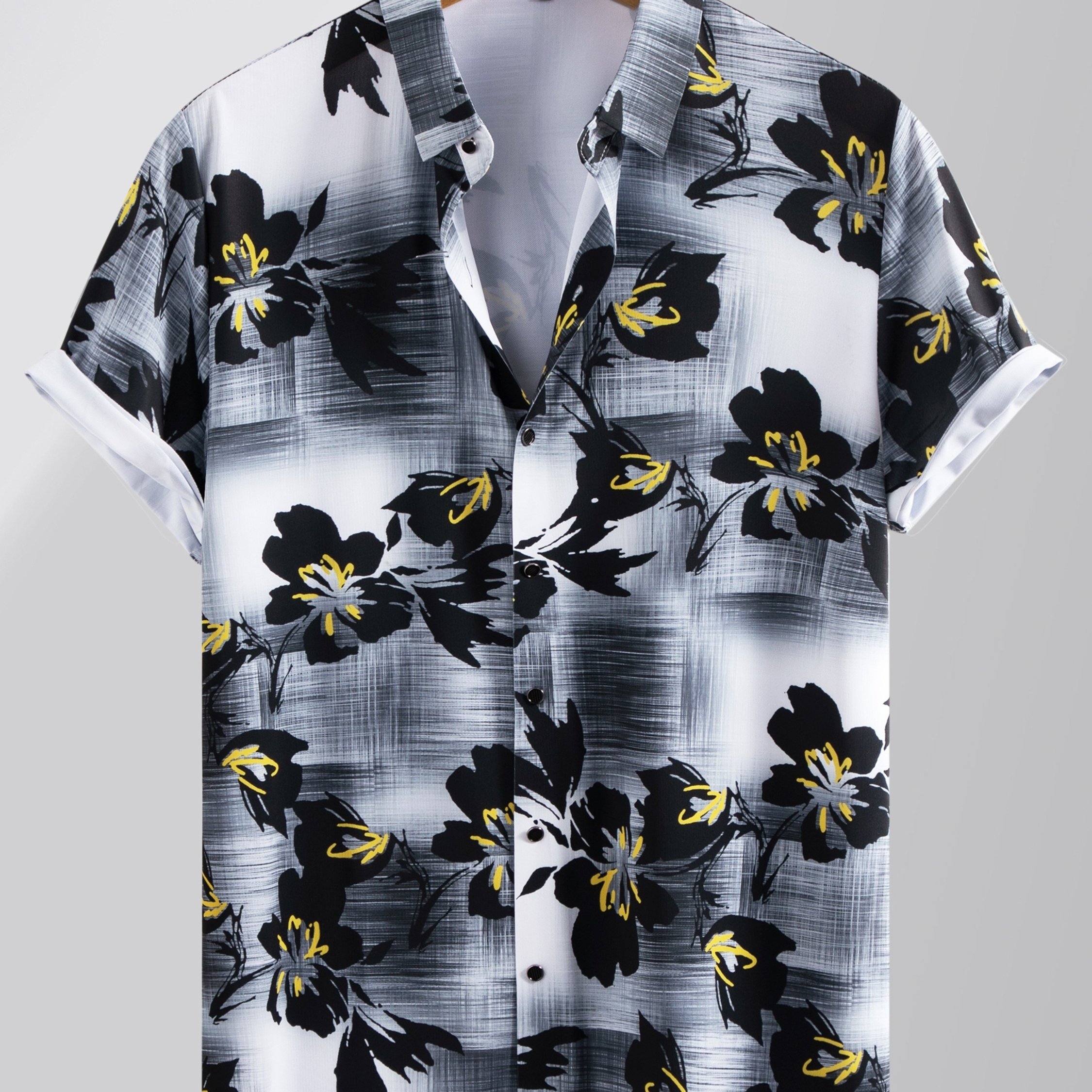 TEMU Father's Day Gift For Men: Light Business Niche Design Seamless Floral Print Shirt With Elegant Drape, Suitable For Beach Travel, Casual
