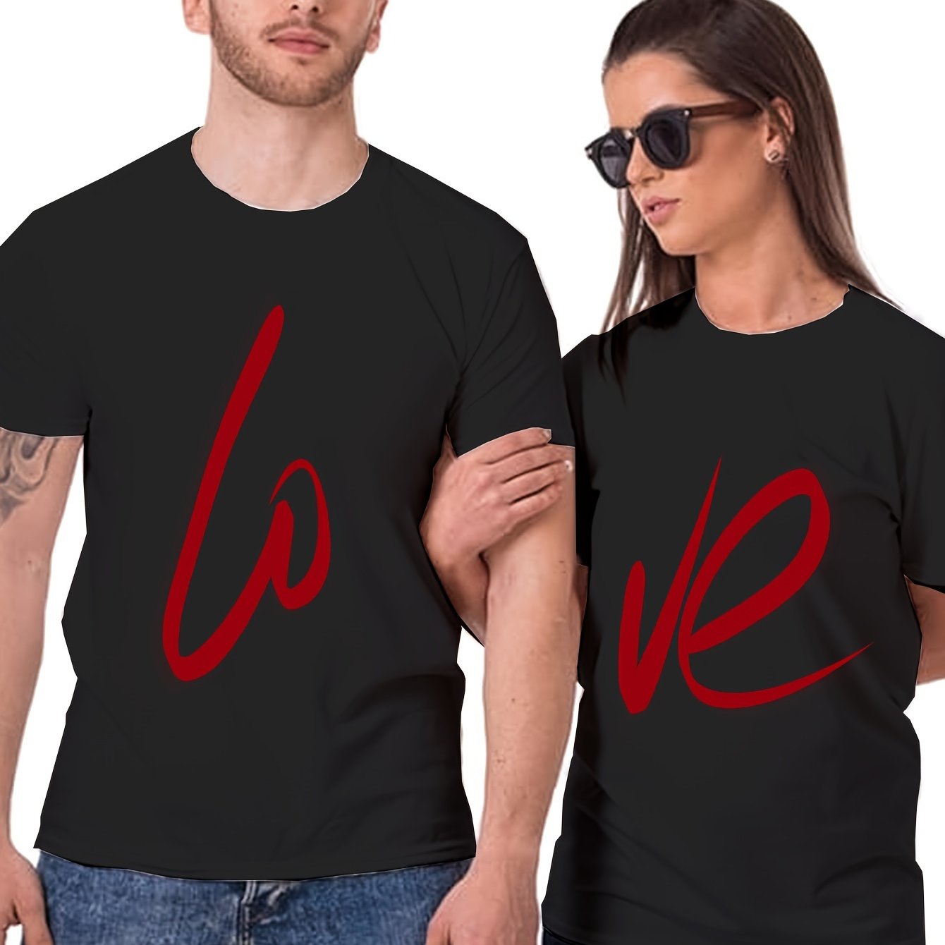 TEMU Asa[cotton T-shirt]love Printed Couple T-shirt, Male And Female Couple Wear, Suitable For Gifts For Love-love