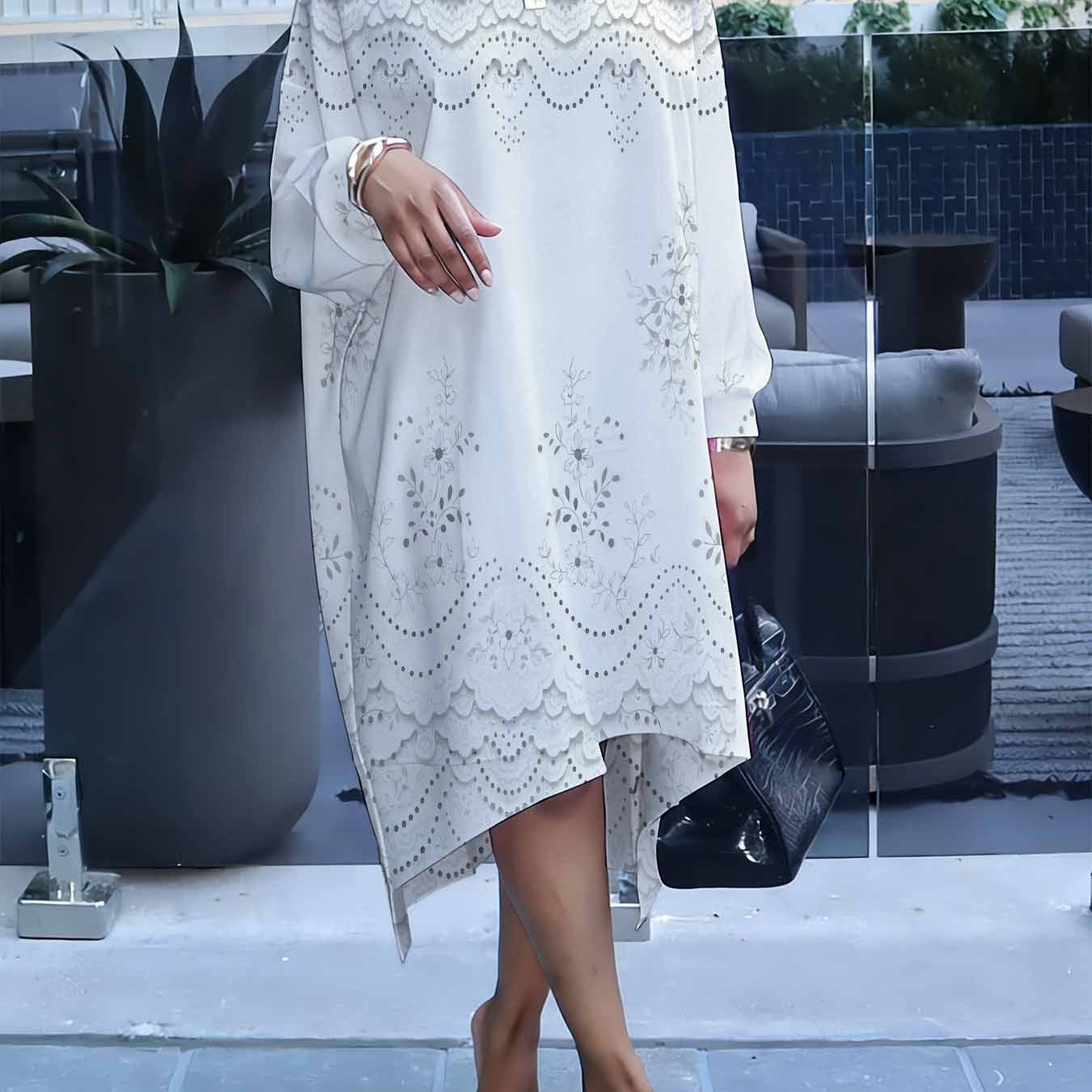 Plus Size, Floral Lace Size Loose Hoodie For Women Elegant Pullover Botanical Embroidery Print Sweatshirt.