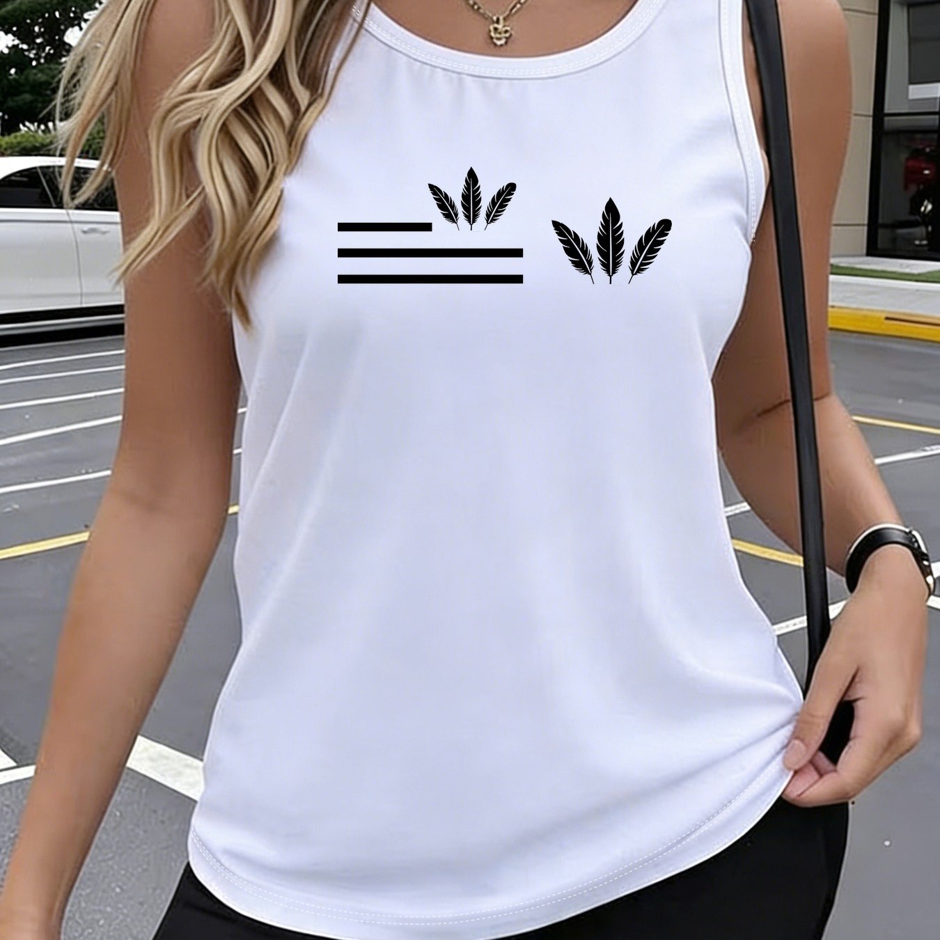 TEMU Casual Daily Simple Stripe Print Sleeveless Tank Top