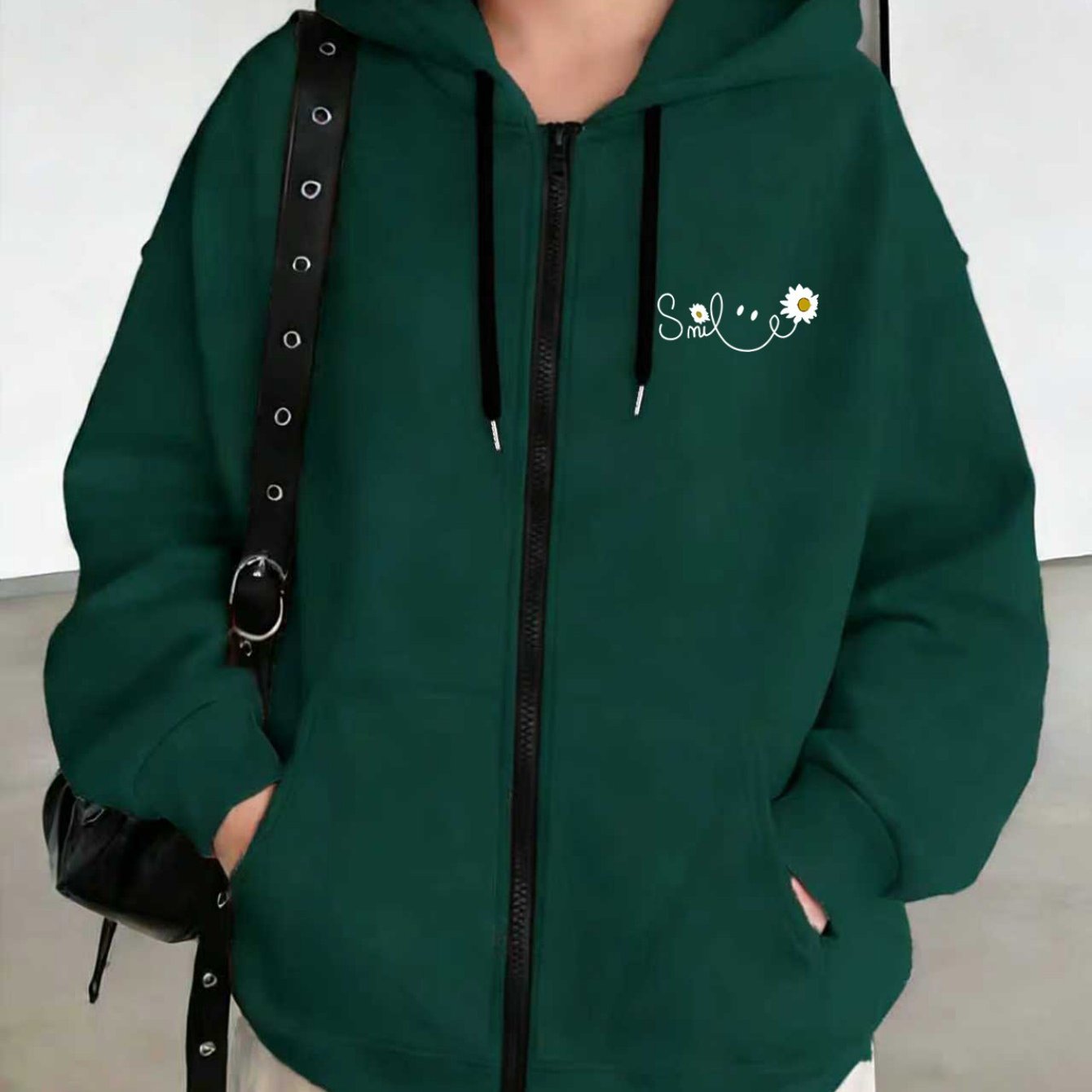 TEMU New Women's Plus-size Trendy Casual Zip-up Hoodie With A Easy Geometric Pattern Print Design, Machine Washable Comfortable Hooded Jacket,