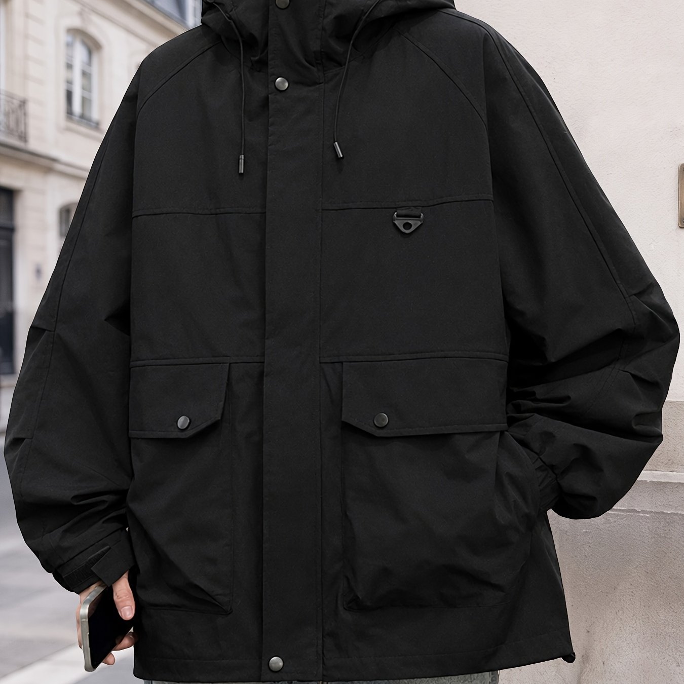 TEMU Plus Size Men's 2026 Spring/autumn Hooded Outdoor Loose Fit Versatile Casual Workwear Jacket, Plus Size