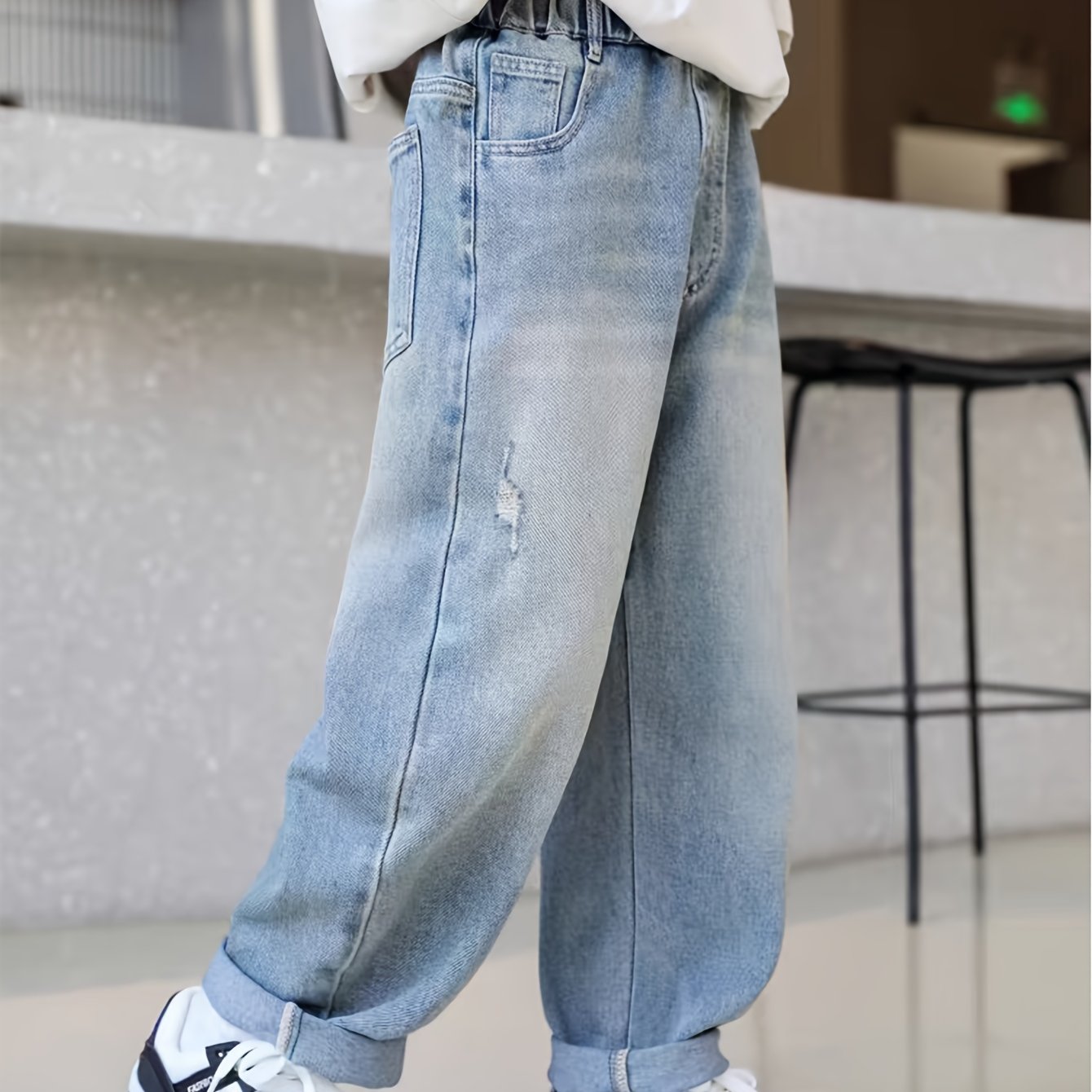 Boys' Spring/autumn Denim Long Pants, Washed Casual Pants, , Pants, For Teenager