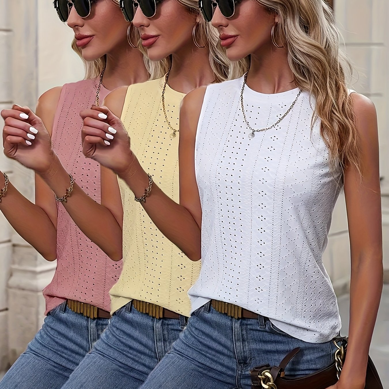 TEMU Gilet de Mode à Broderie Œil Petit 3pcs