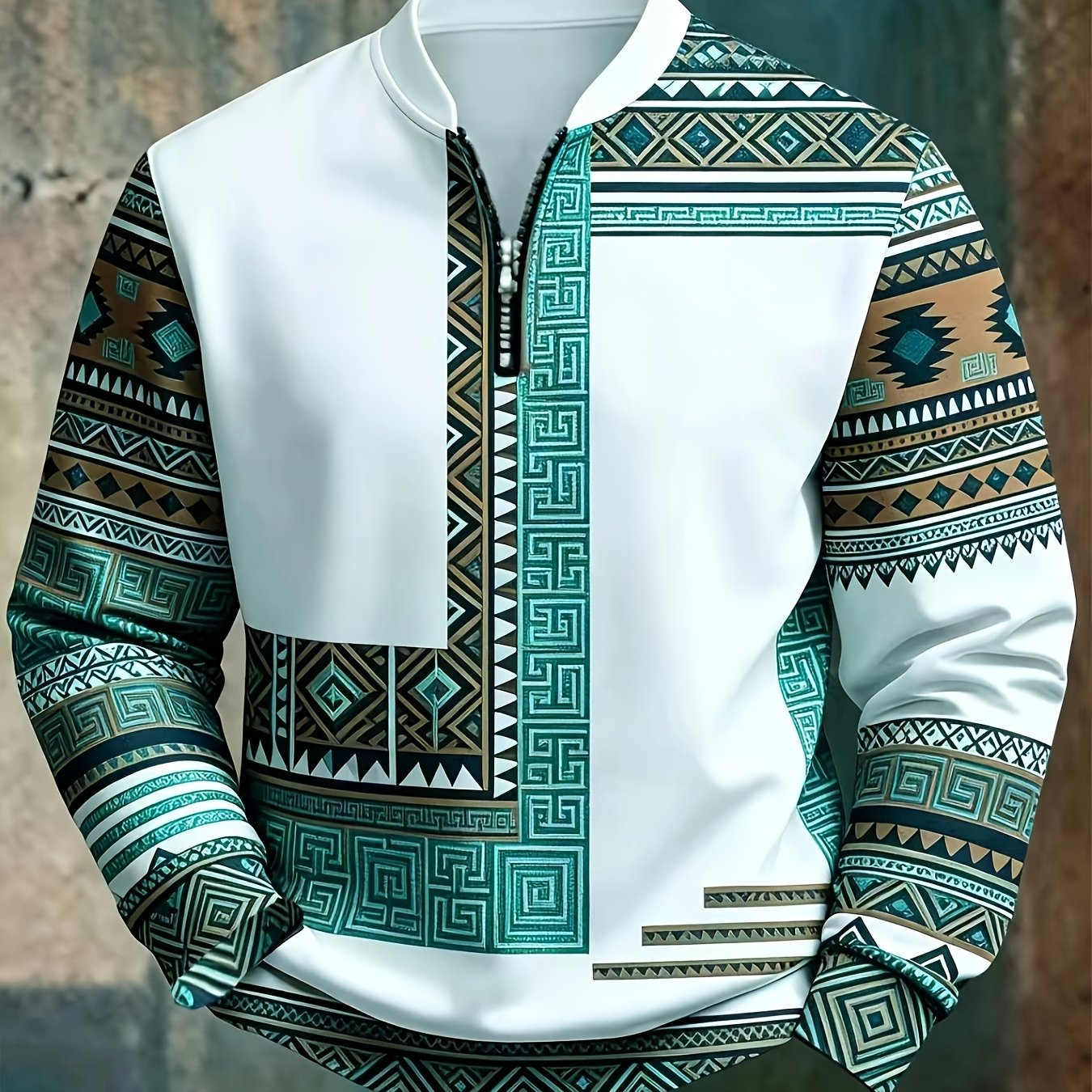 TEMU [printed Design – Not Textured] Men's Half-zip Crew Neck Sweatshirt, Baseball Collar Sweatshirt, Suitable For And Parties, Casual Collar Long