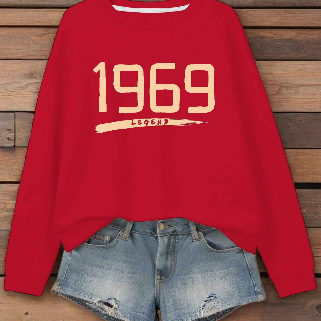 TEMU 1969 Legend Graphic Print Sweatshirt, Crew Neck Casual Sweatshirt For Fall & Spring, Women's Clothing