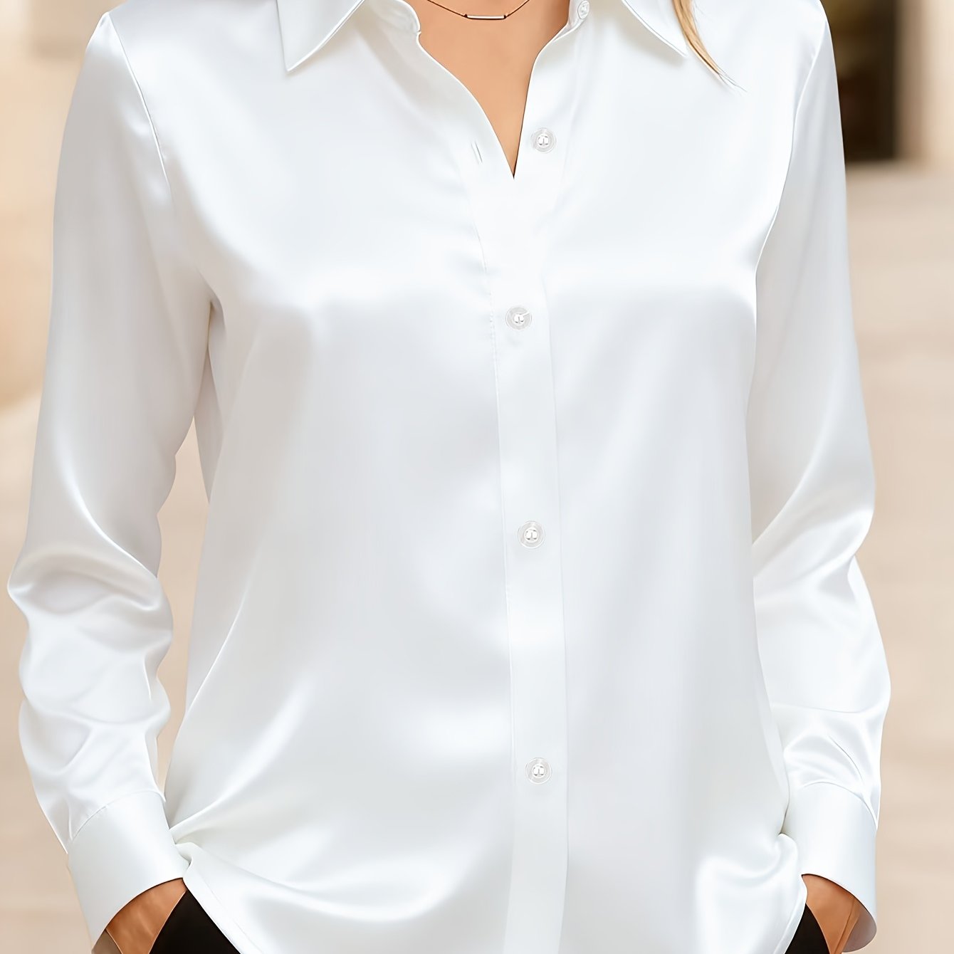 TEMU Women's New Arrival, Fashion Luminous Satin Casual Versatile Button-up Shirt