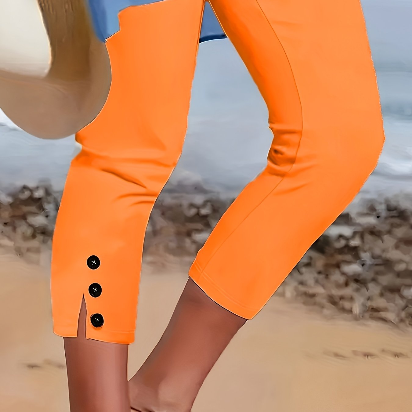 TEMU 3357 Solid Color Hot Selling Fashion Women's Stretchy, Elastic Waistband, Medium Stretch Fabric, Casual Pants